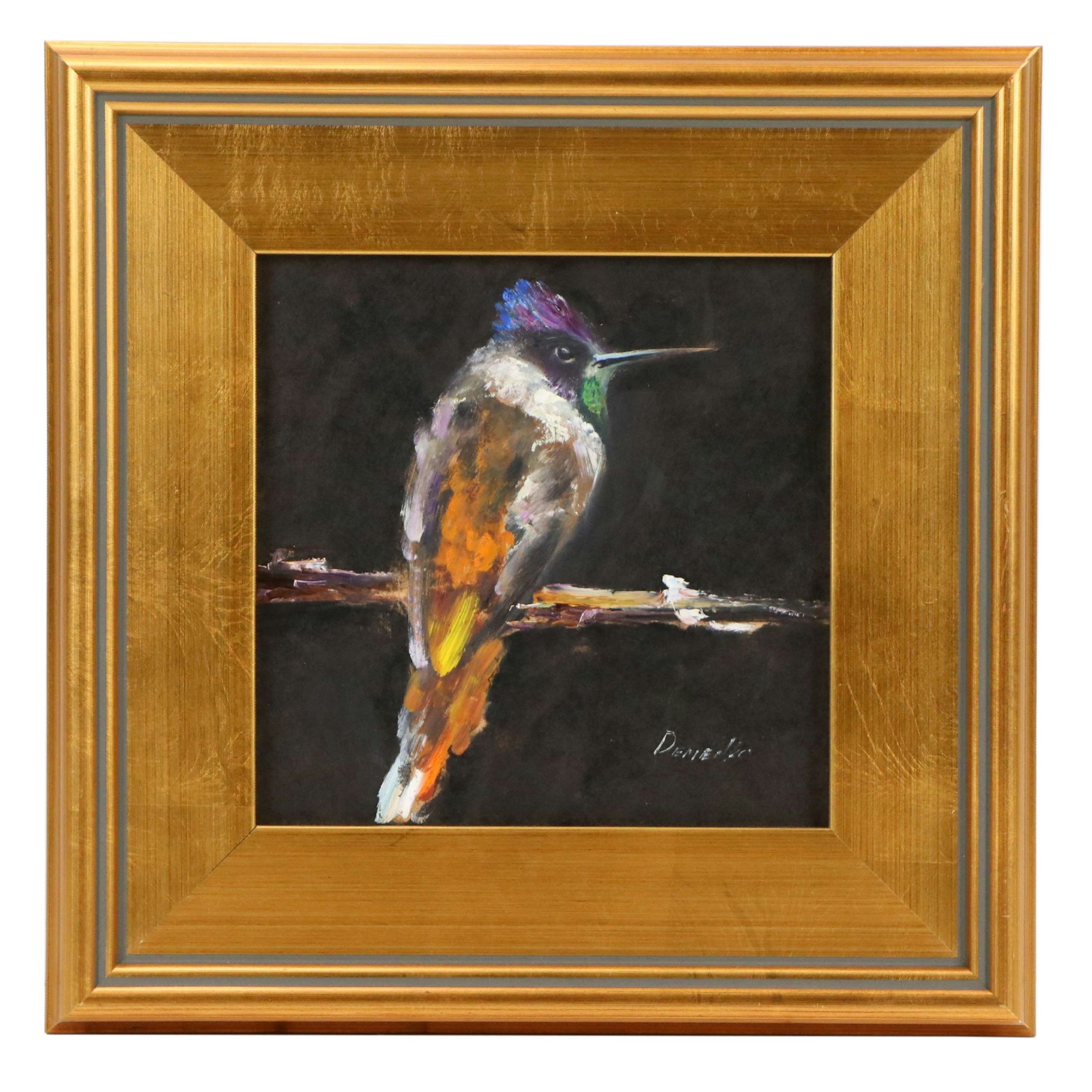 Natalia Demenko Oil Painting of Bird on Branch, 21st Century