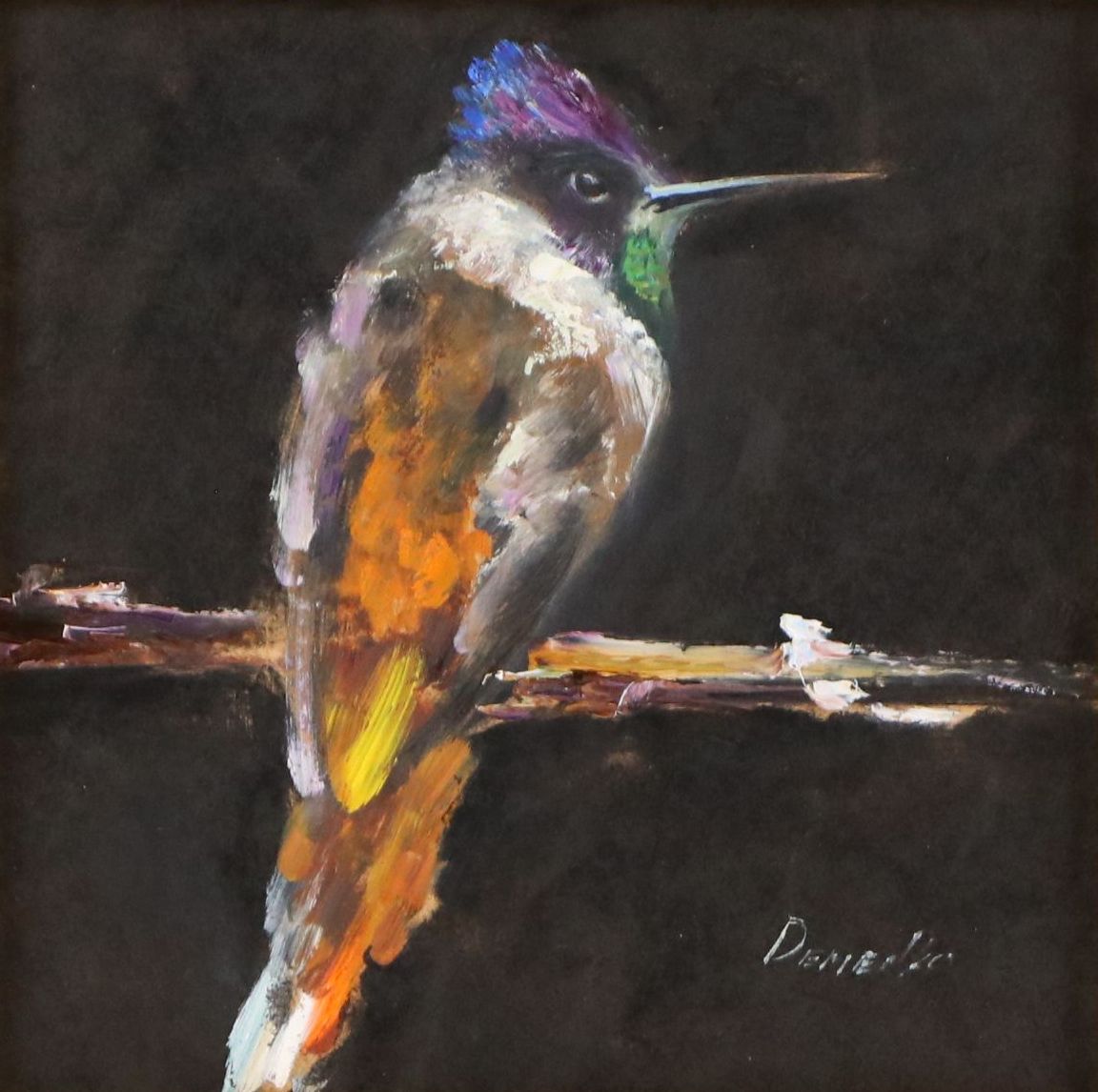 Natalia Demenko Oil Painting of Bird on Branch, 21st Century