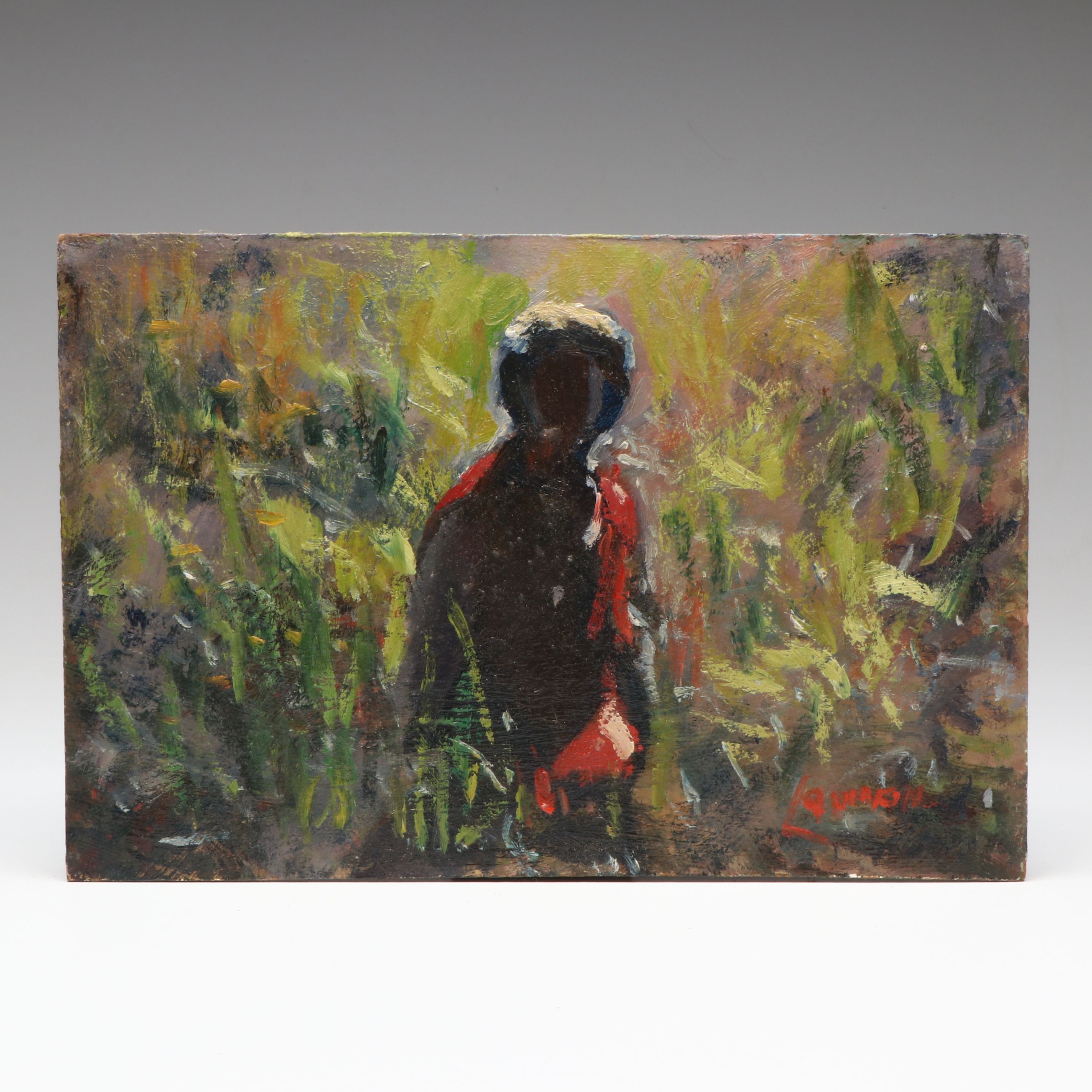 Bernard Lennon Impressionist Garden Landscape Oil Painting with Figure