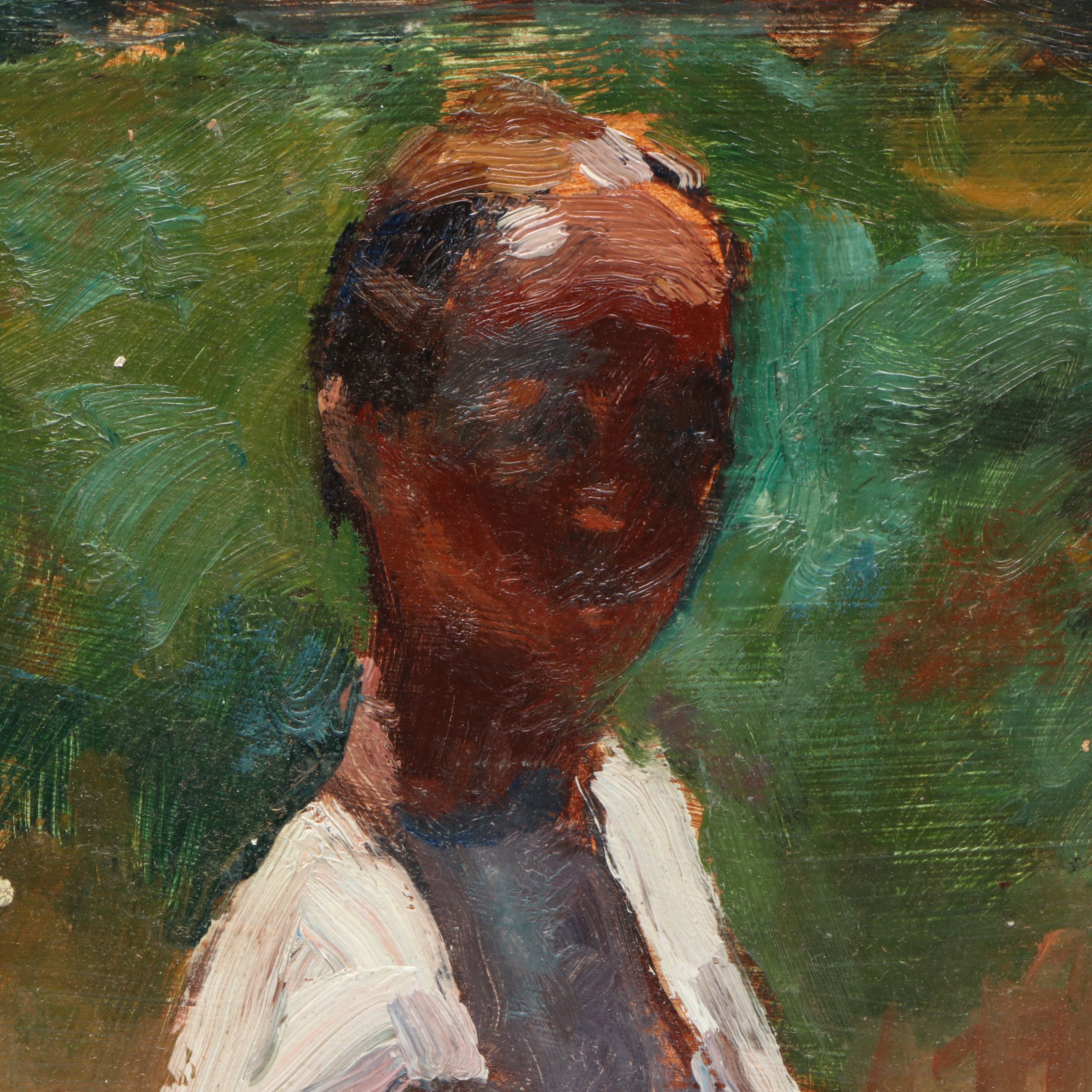 Bernard Lennon Impressionist Garden Landscape Oil Painting with Figure