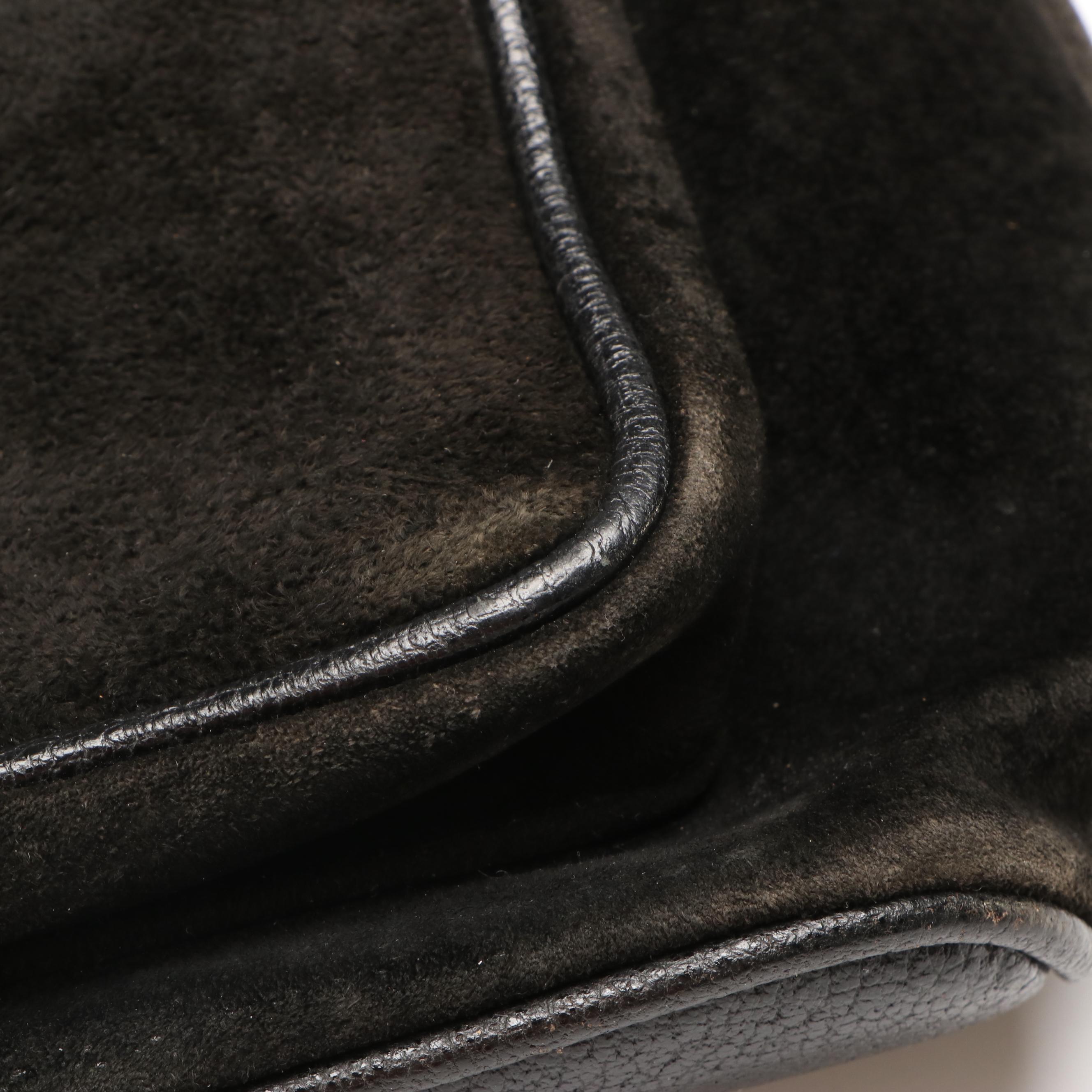 Gucci Black Suede Bamboo Handle Backpack with Grained Leather Trim