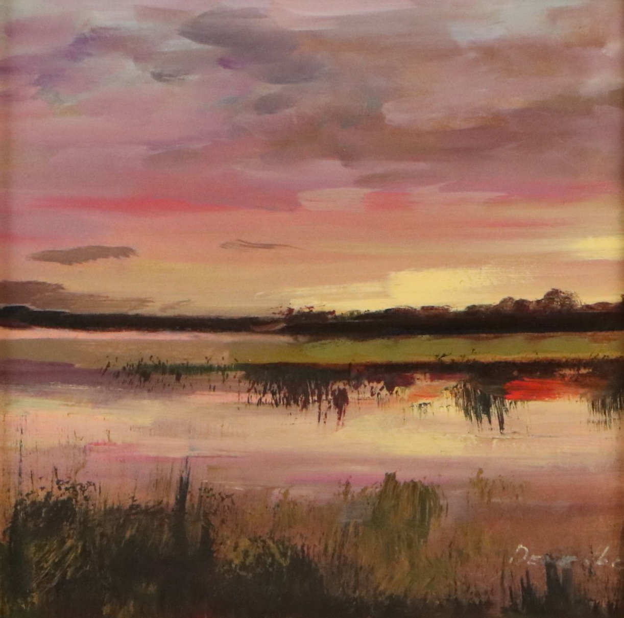 Natalia Demenko Oil Painting of Marsh Sunset Landscape, 21st Century