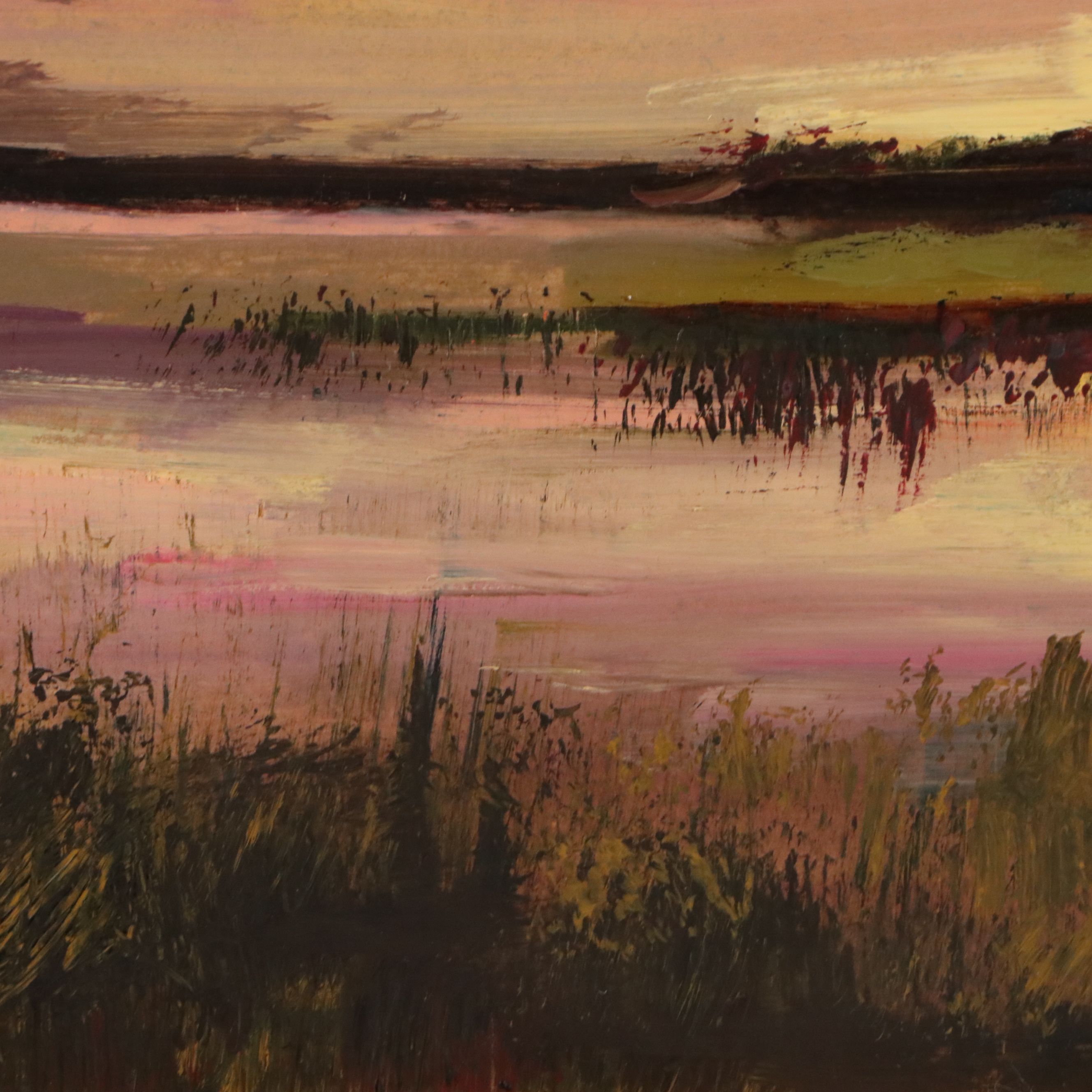 Natalia Demenko Oil Painting of Marsh Sunset Landscape, 21st Century