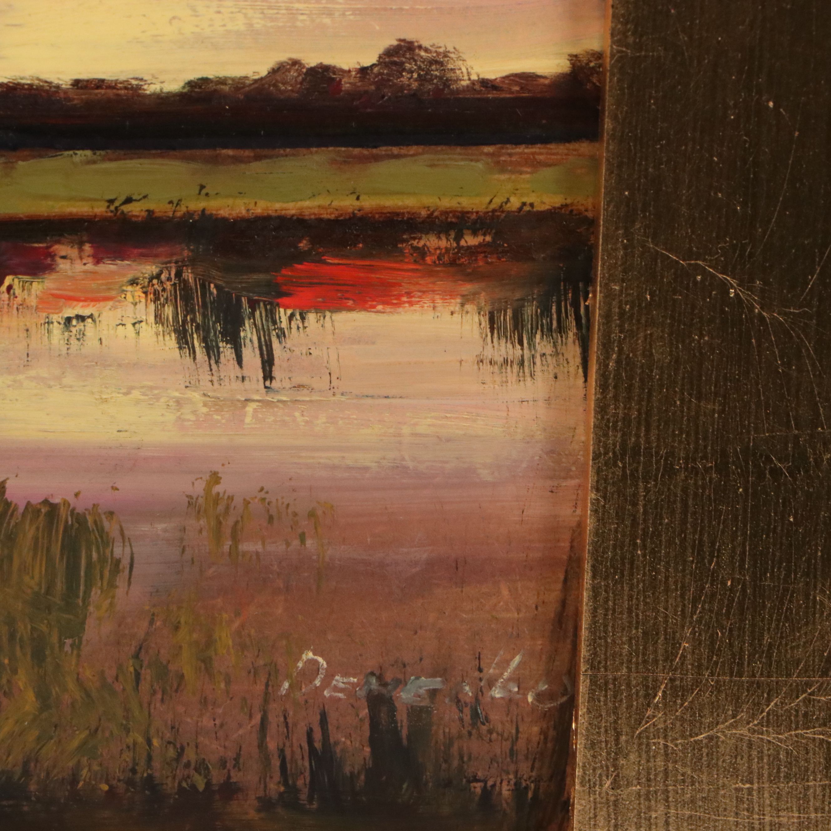Natalia Demenko Oil Painting of Marsh Sunset Landscape, 21st Century