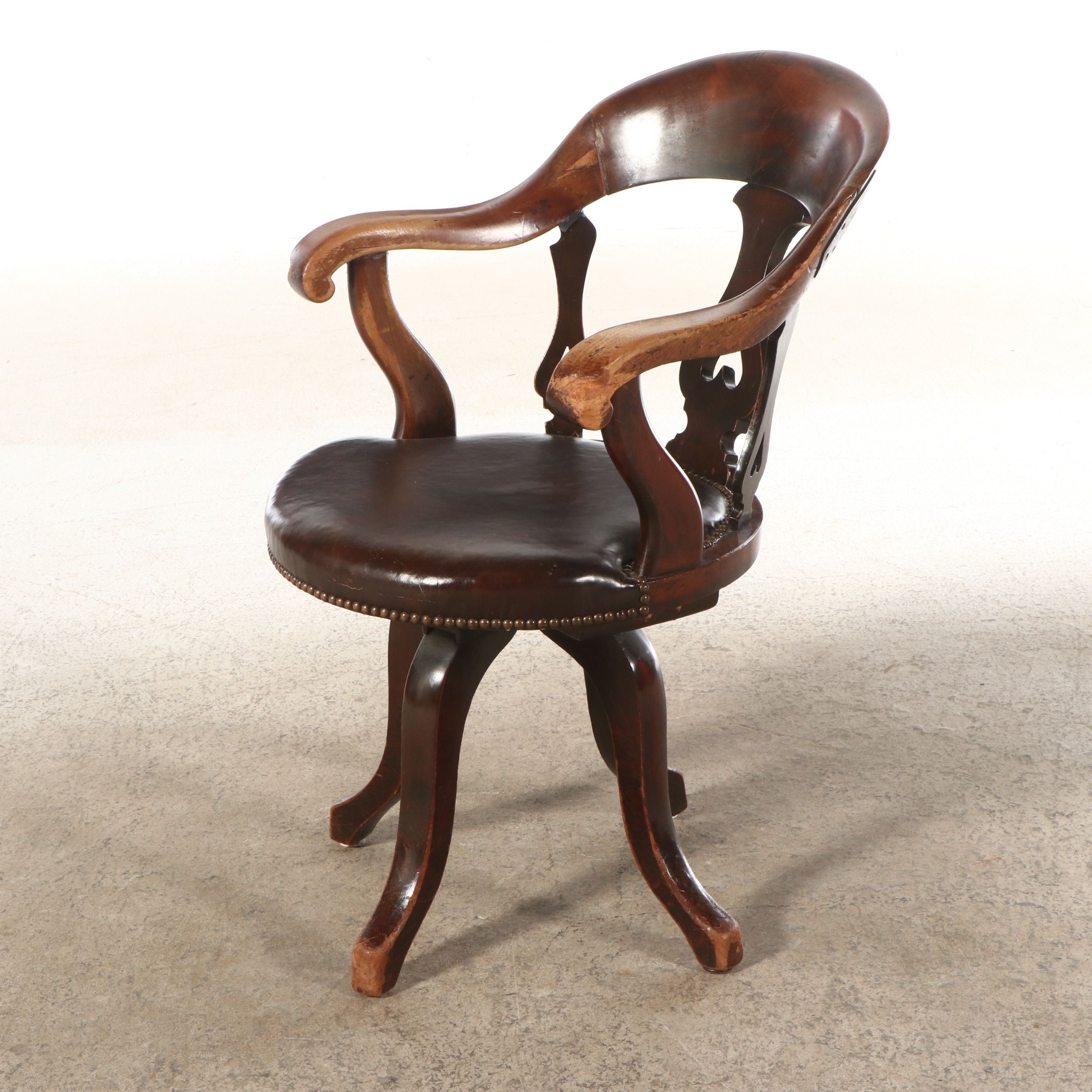 Victorian Style Walnut Finish Swivel Desk Chair, Late 19th/Early 20th Century