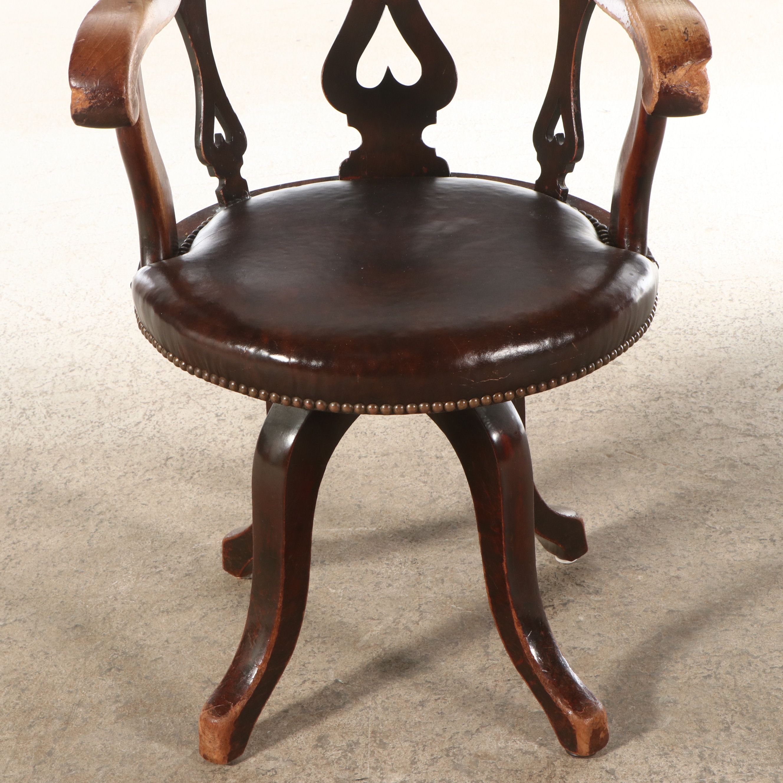 Victorian Style Walnut Finish Swivel Desk Chair, Late 19th/Early 20th Century