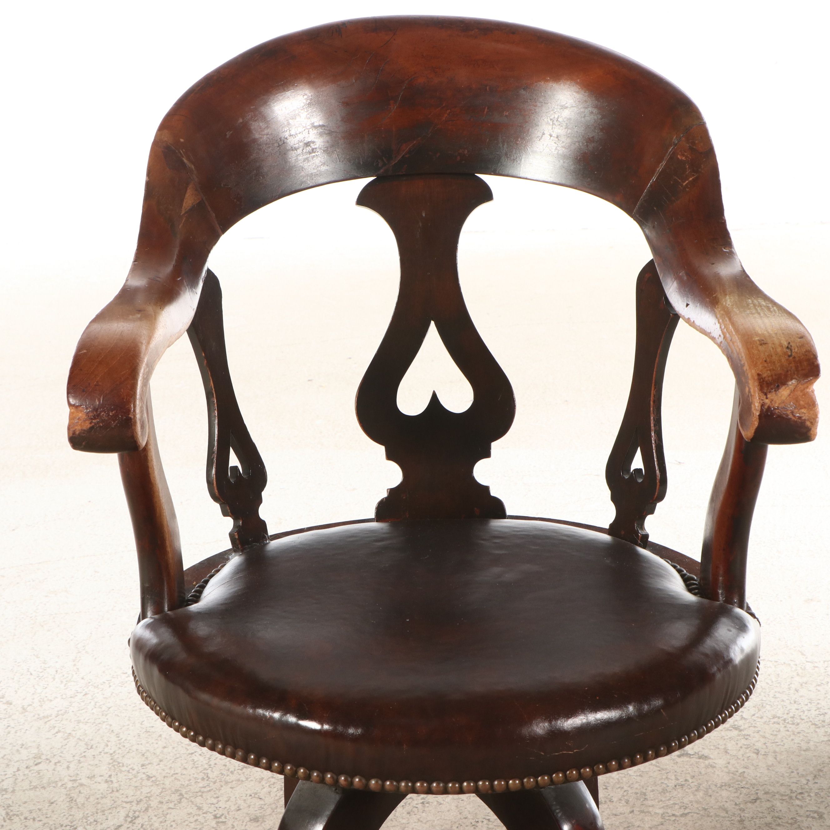 Victorian Style Walnut Finish Swivel Desk Chair, Late 19th/Early 20th Century