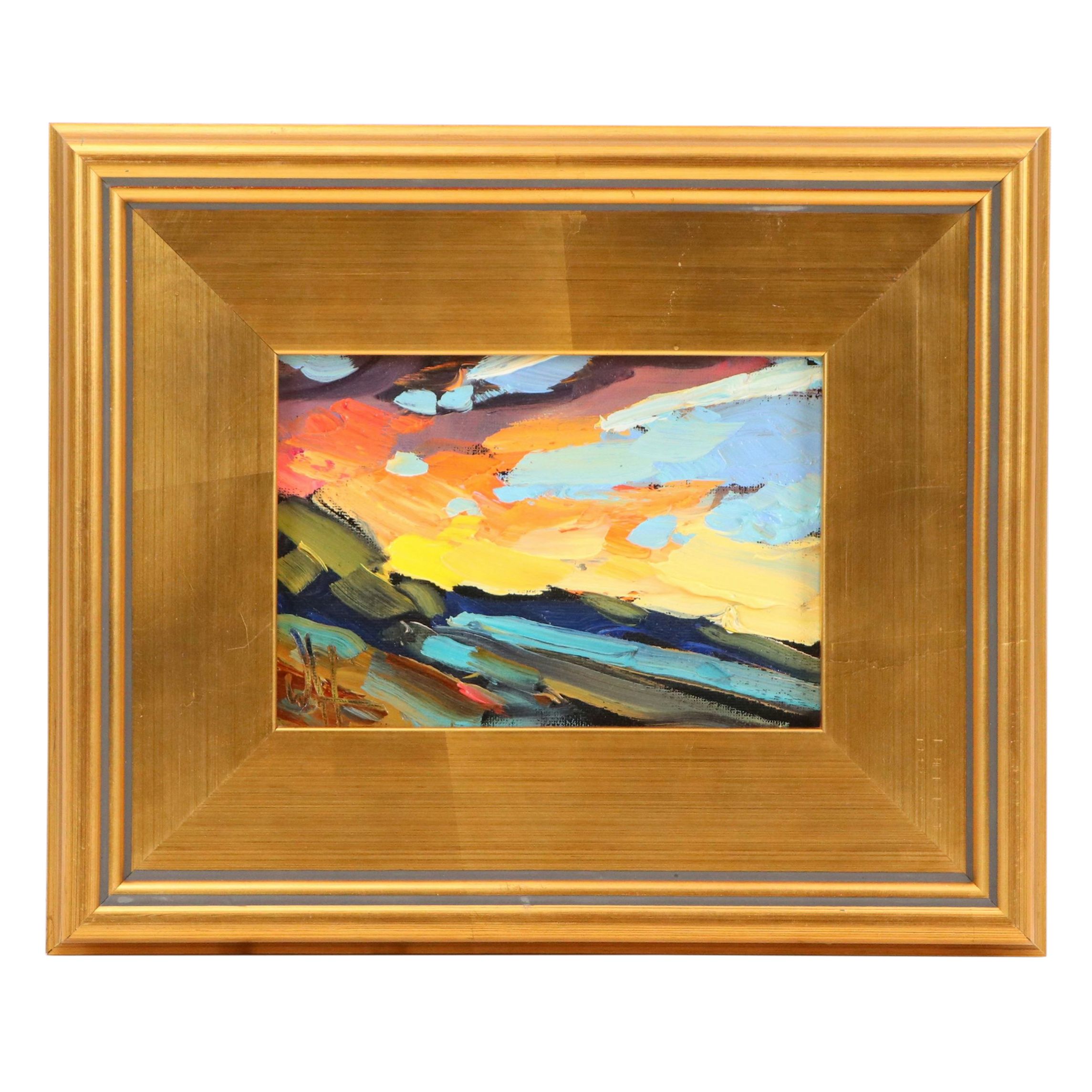 William Hawkins Abstract Sunset Landscape Oil Painting, 21st Century