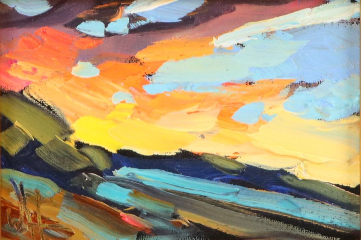 William Hawkins Abstract Sunset Landscape Oil Painting, 21st Century