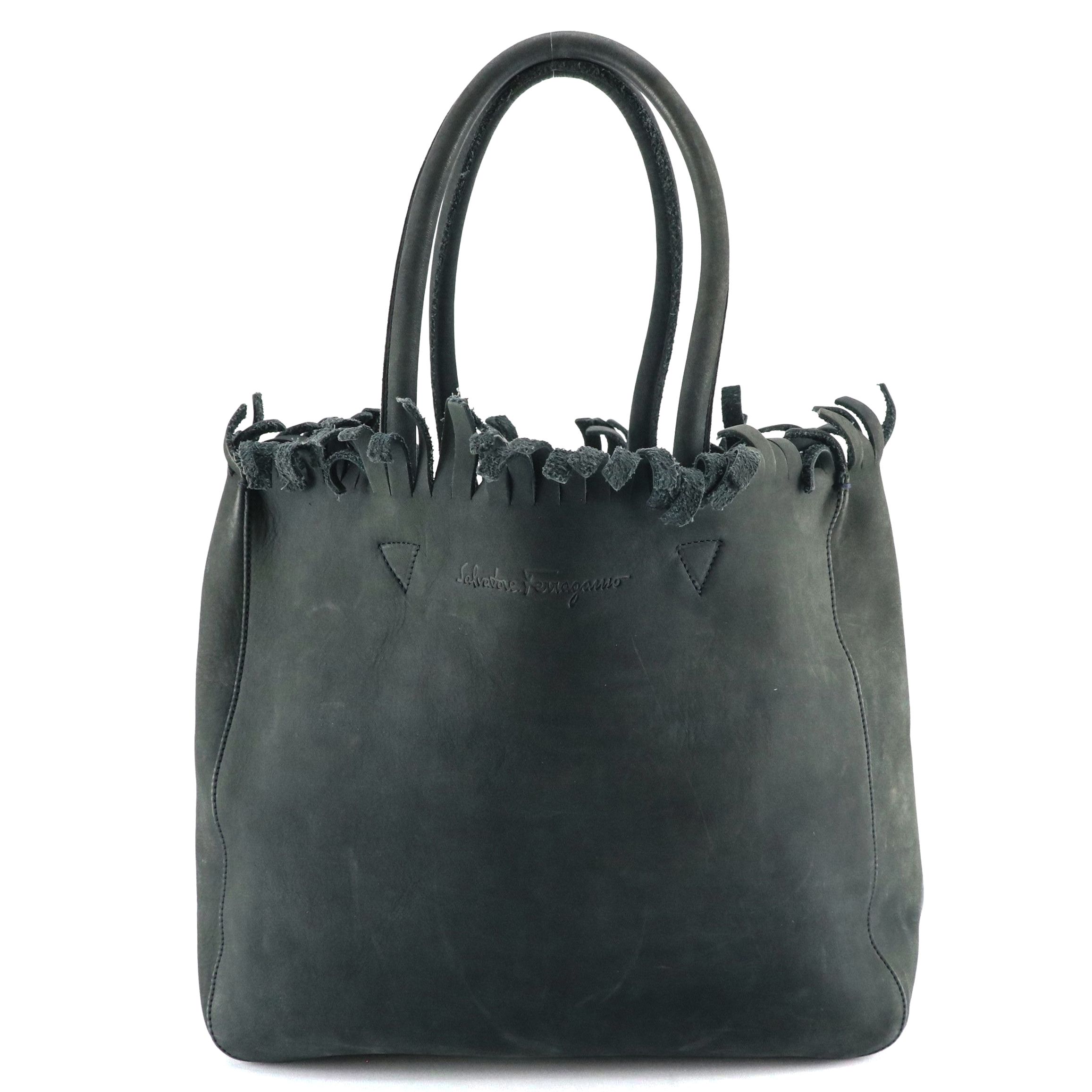 Salvatore Ferragamo Fringe-Top Tote Bag in Deep Blue Nubuck Suede