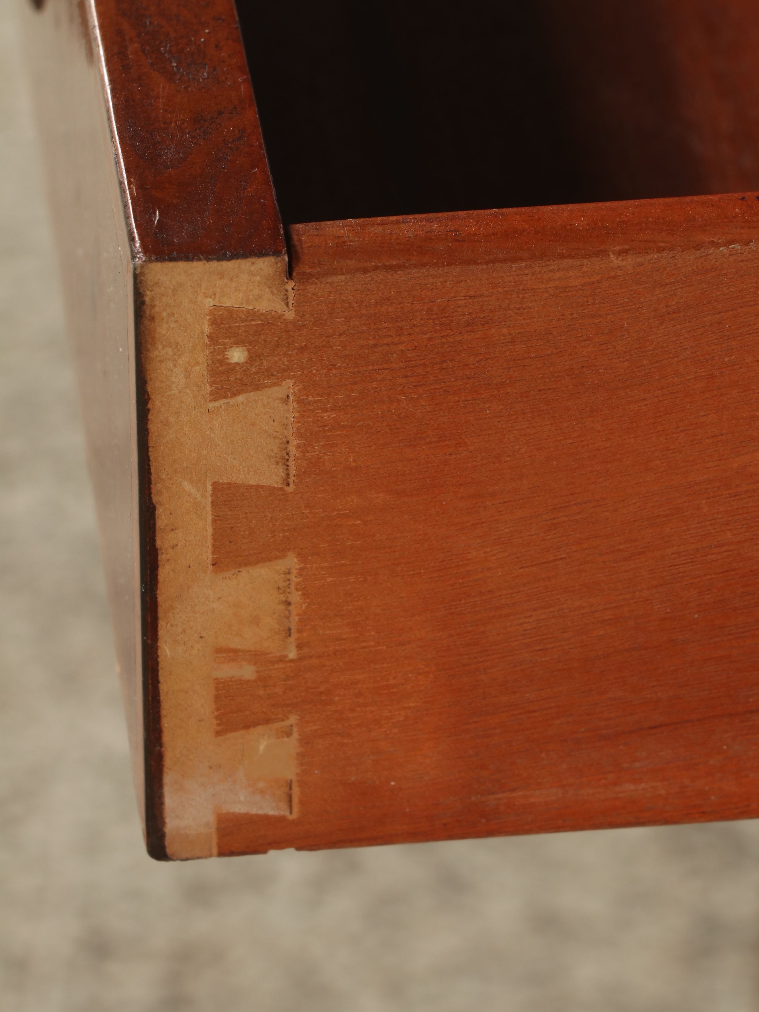 Mid-Century Burl Wood Two-Tier Side Table with String Inlay