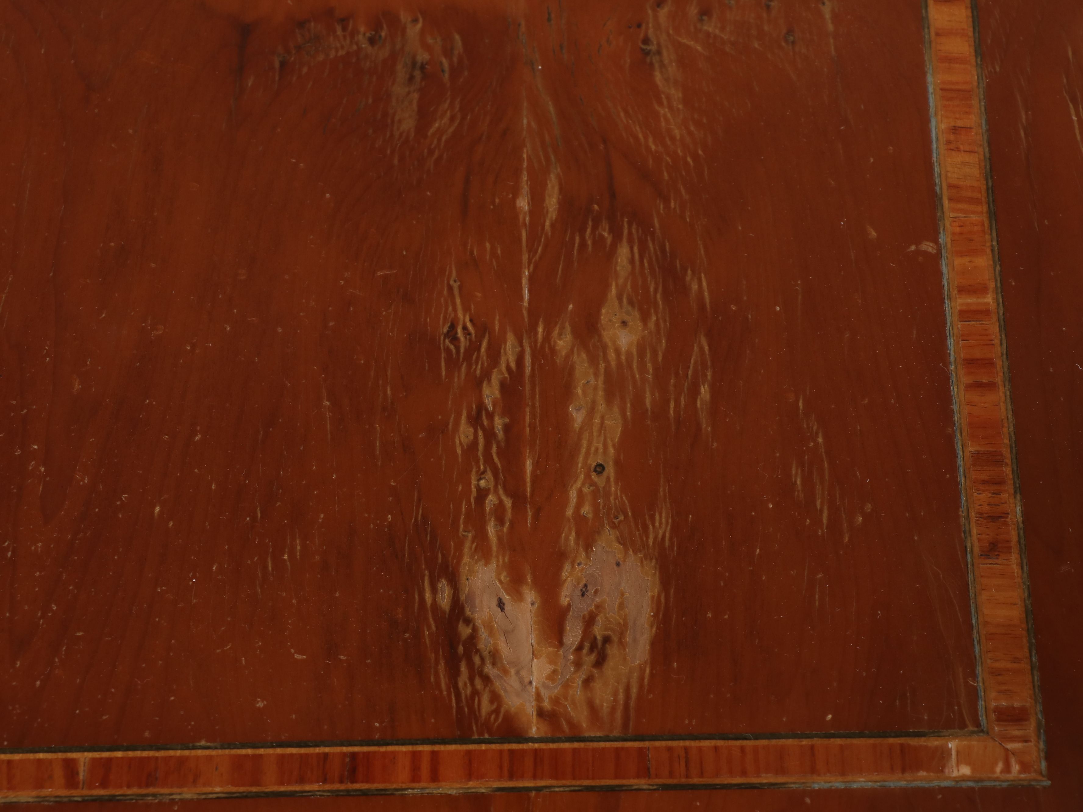 Mid-Century Burl Wood Two-Tier Side Table with String Inlay