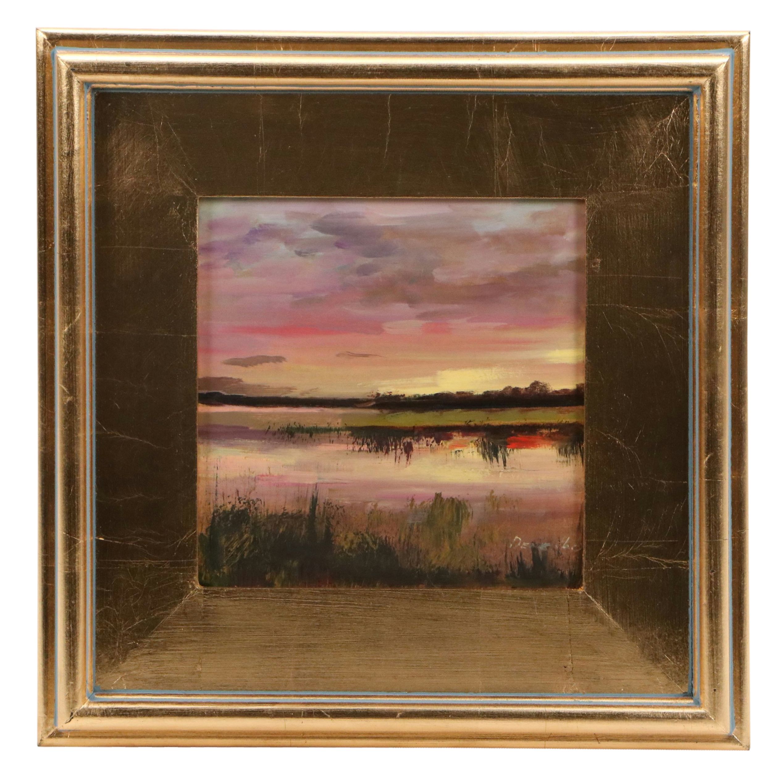 Natalia Demenko Oil Painting of Marsh Sunset Landscape, 21st Century