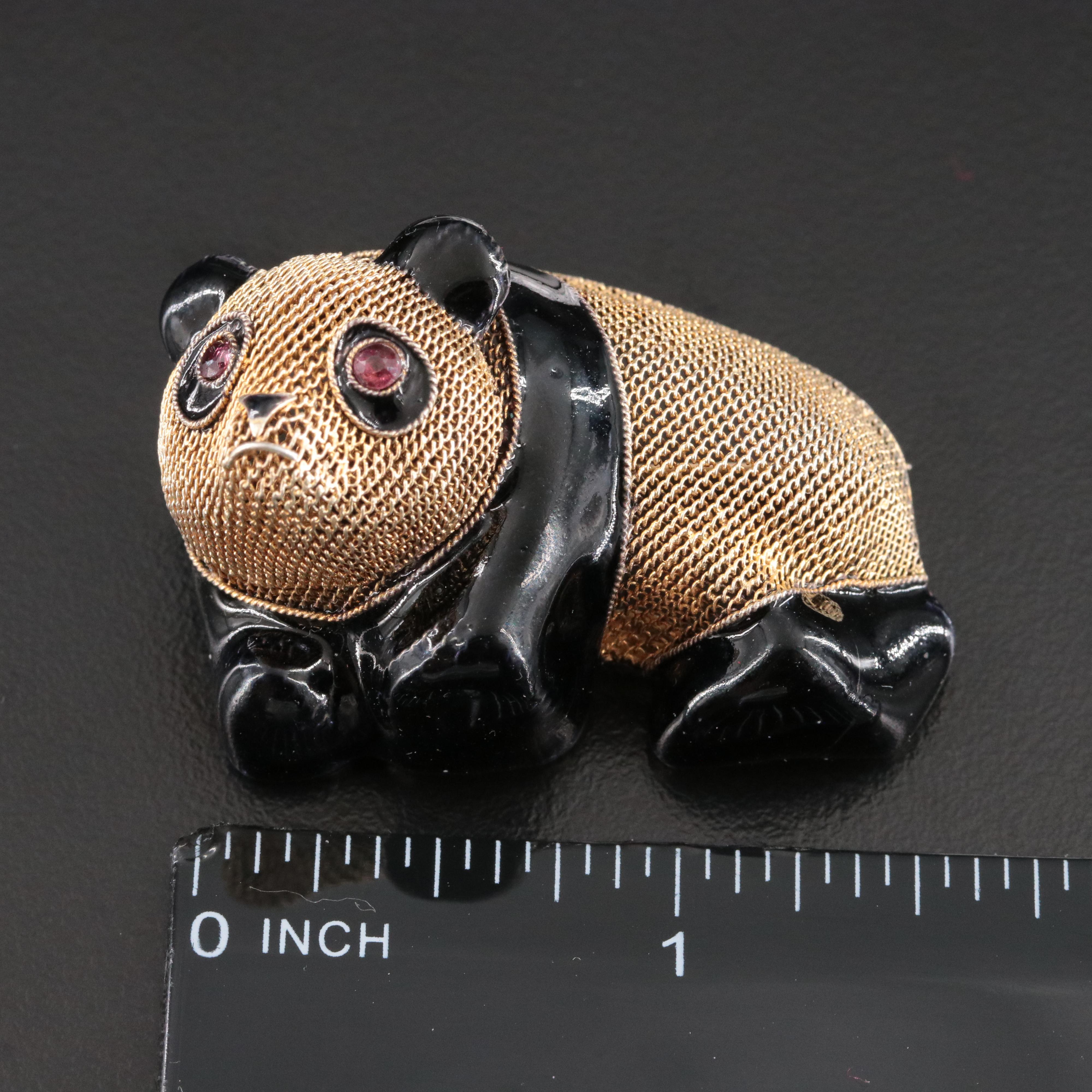 Chinese Sterling Panda Bear Converter Brooch with Spinel Eyes