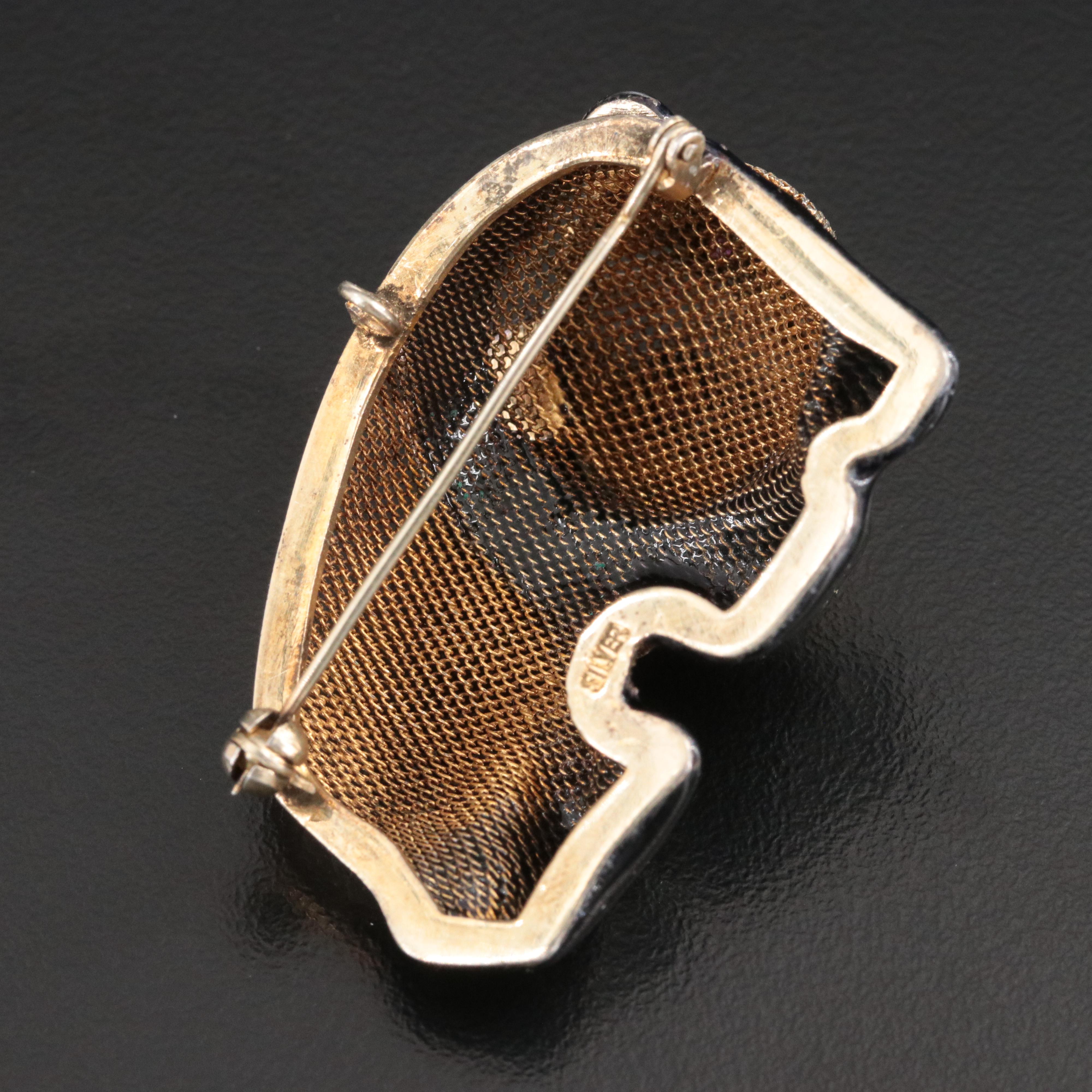 Chinese Sterling Panda Bear Converter Brooch with Spinel Eyes