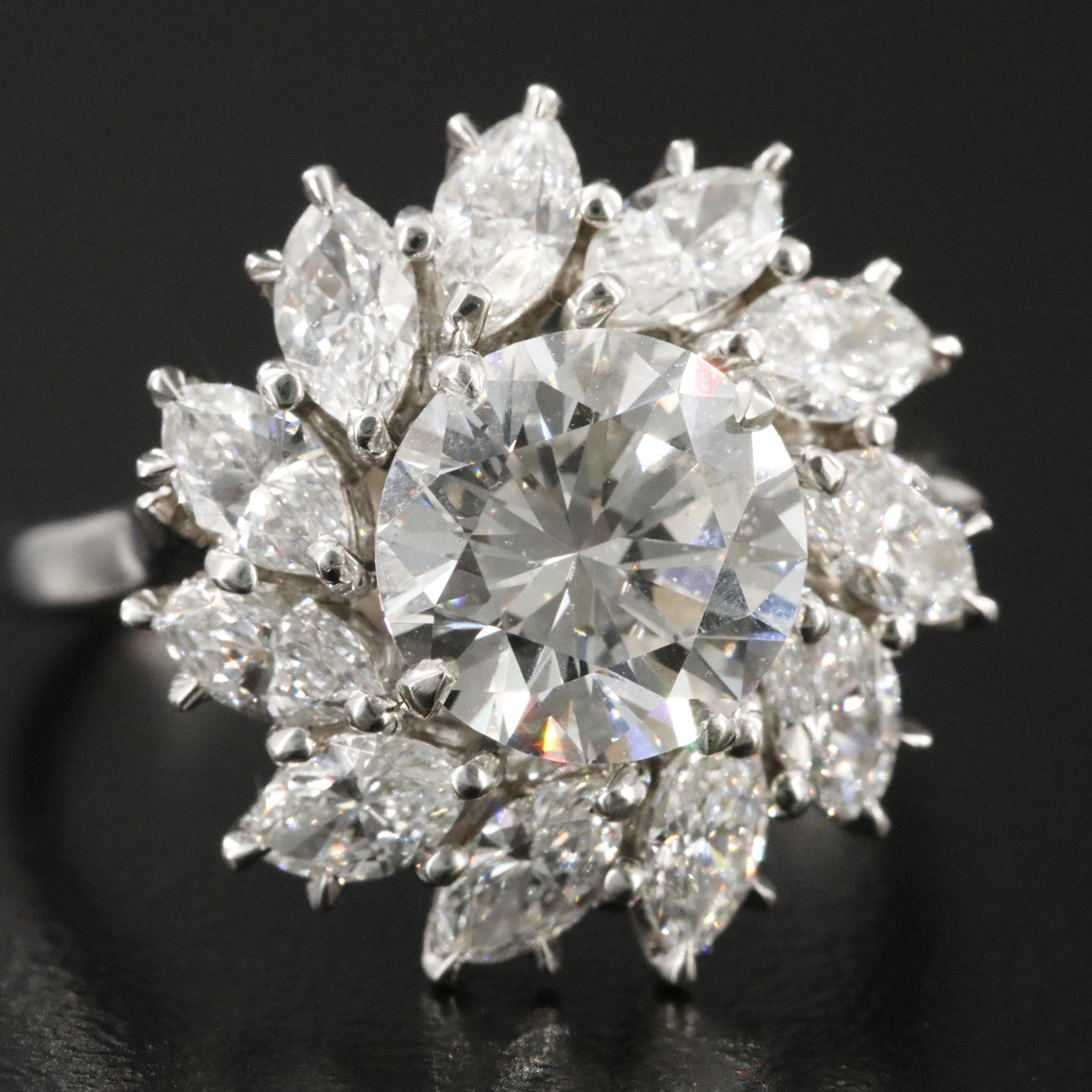 Harry Winston Platinum 4.34 CTW Diamond  Marquise Halo Ring with 2.34 CT Center