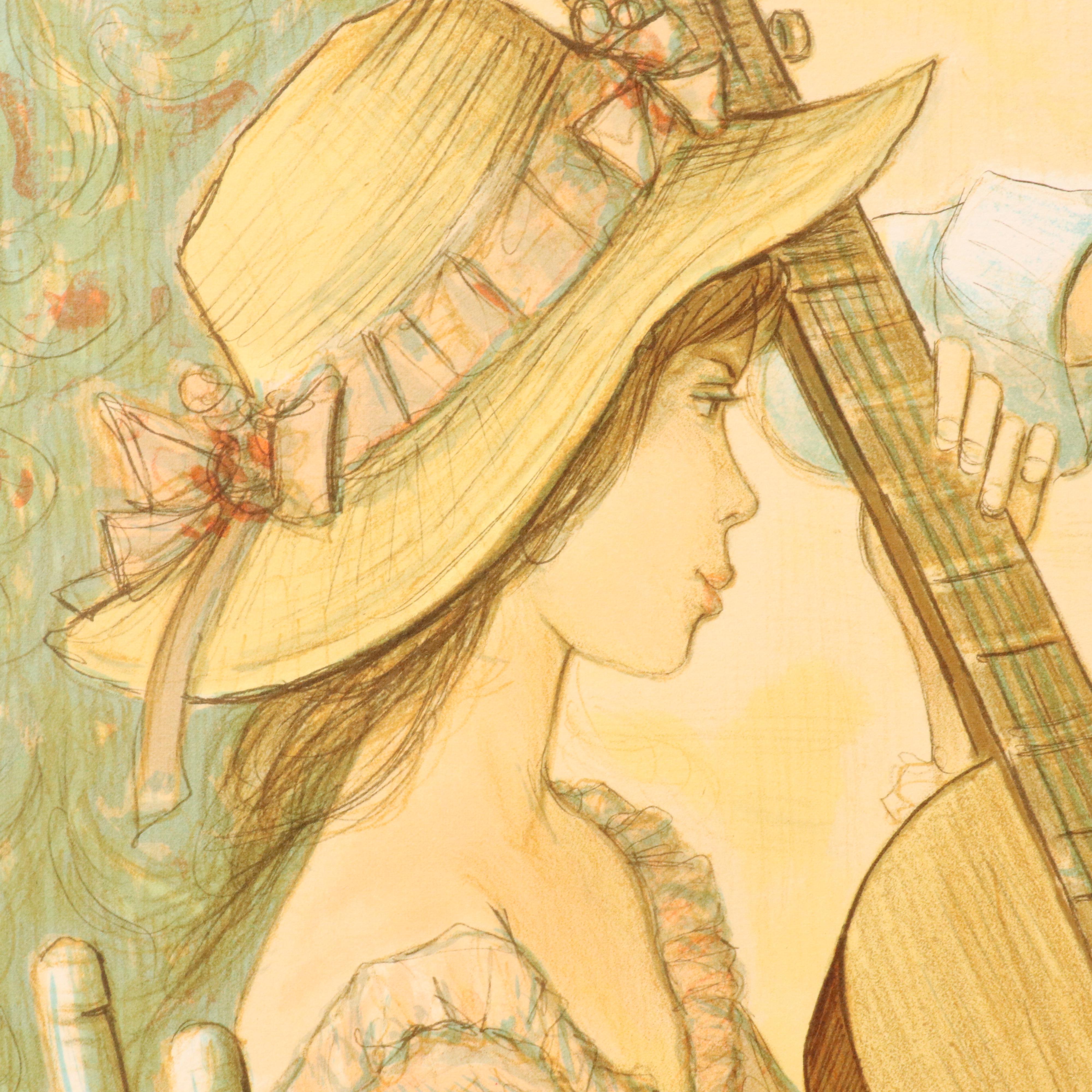 Jacques Lalande Figural Lithograph of Musicians