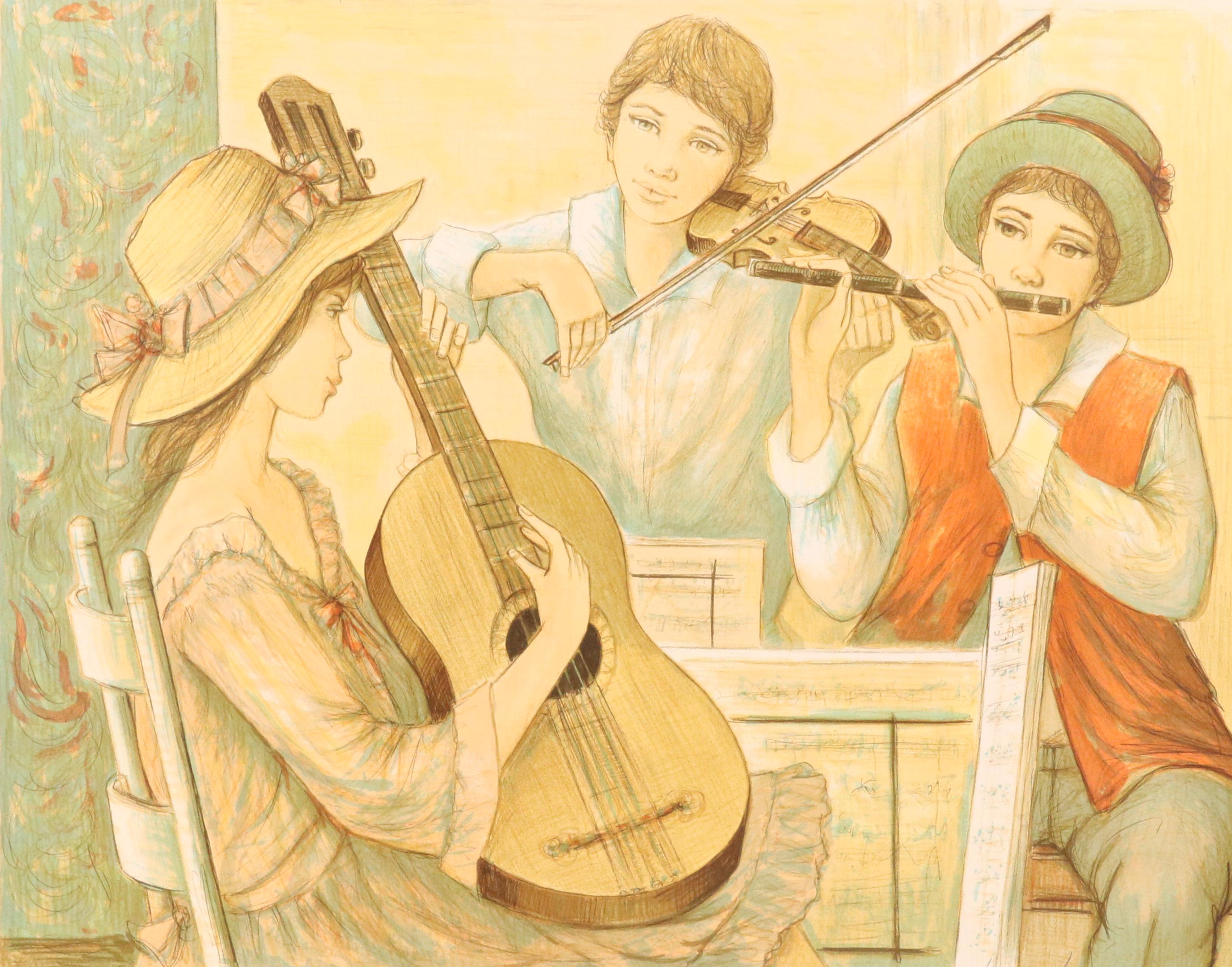 Jacques Lalande Figural Lithograph of Musicians