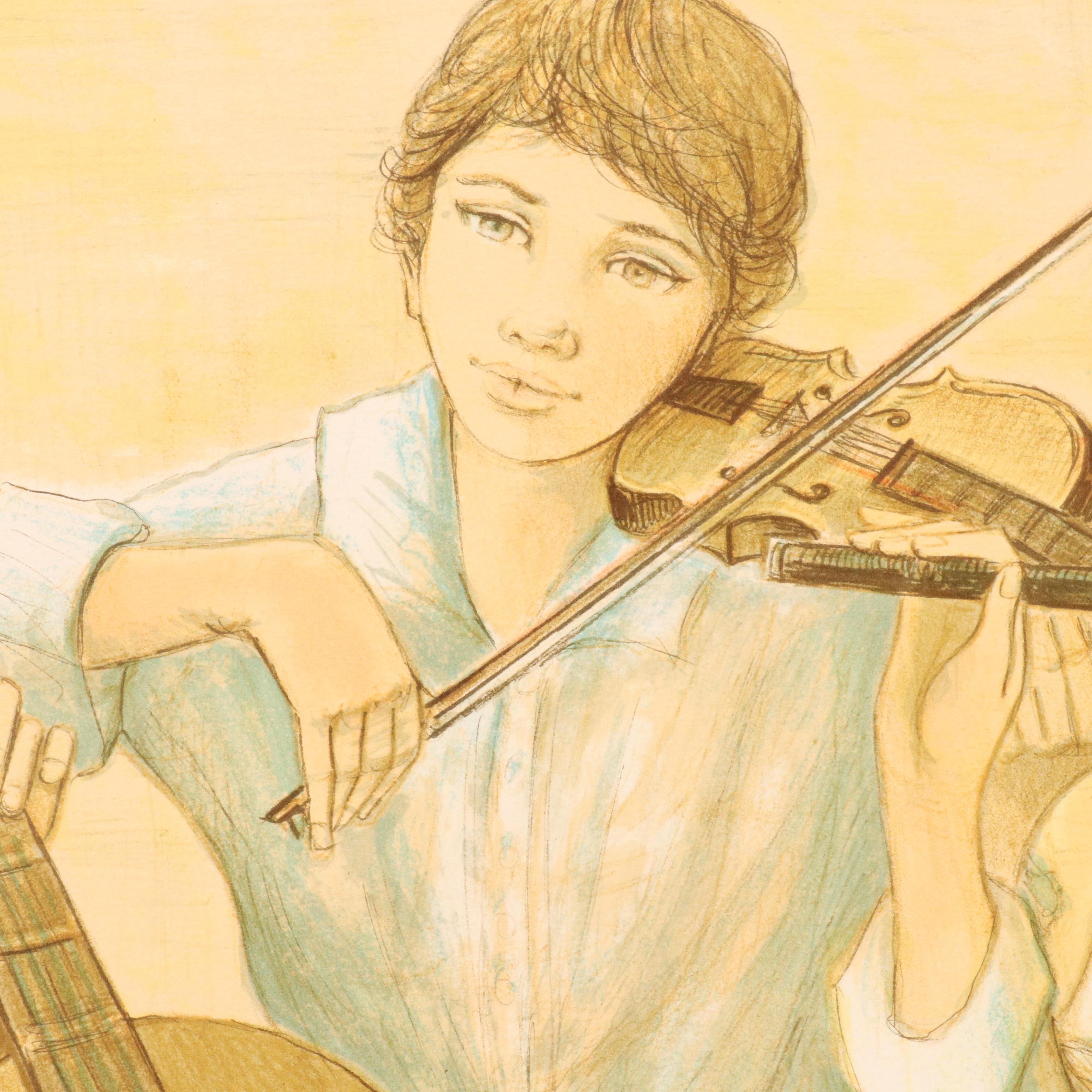 Jacques Lalande Figural Lithograph of Musicians