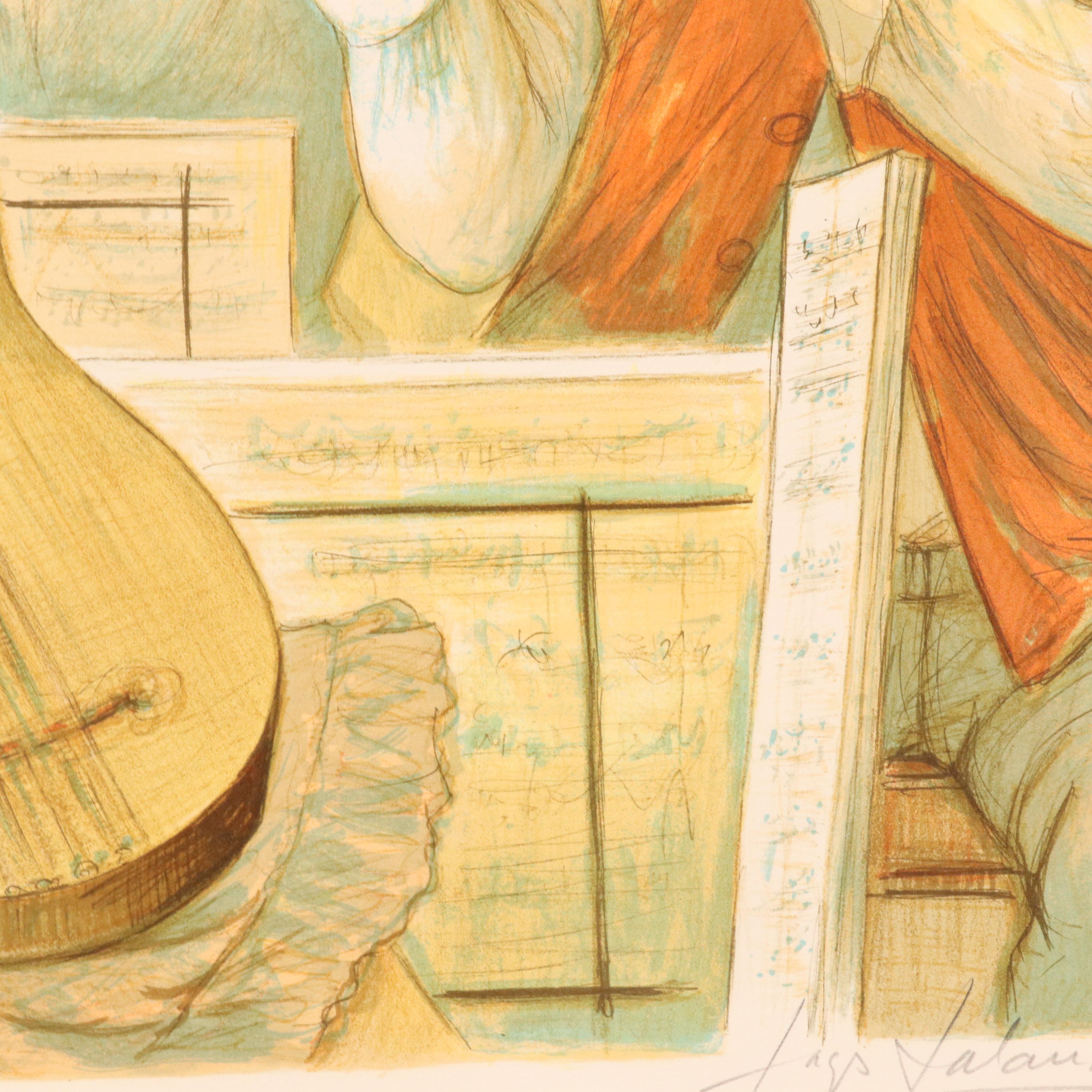 Jacques Lalande Figural Lithograph of Musicians