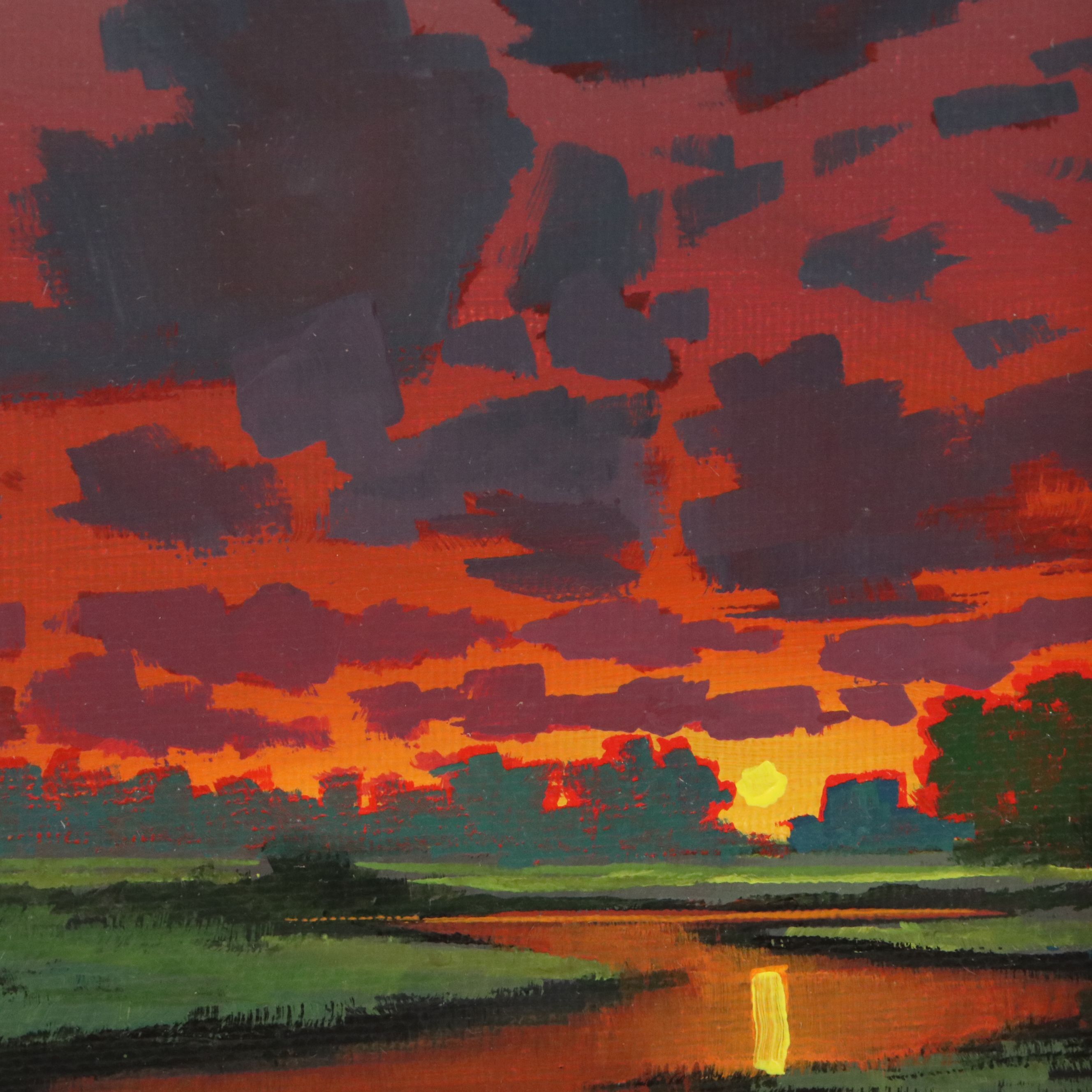 Douglas “Bumo” Johnpeer Acrylic Sunset Landscape Painting, 2024
