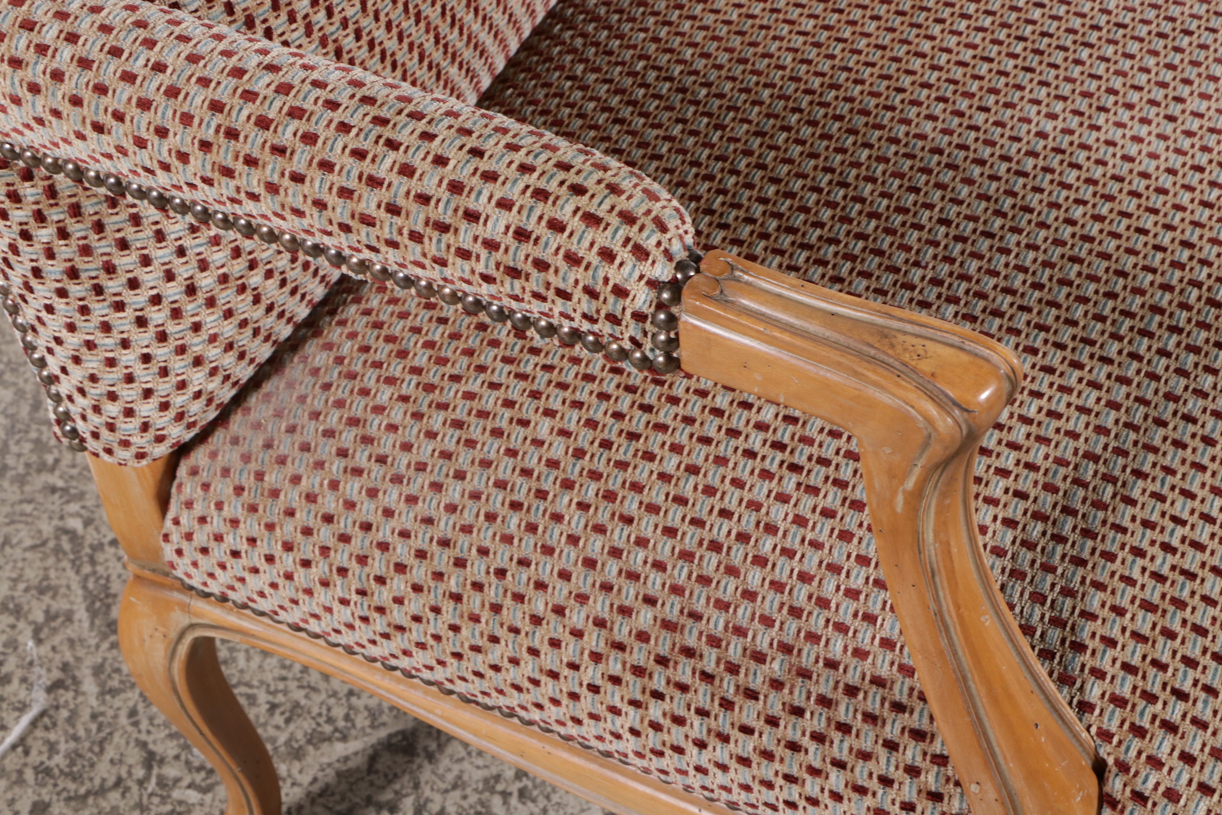 Georgian Style Upholstered Maple Finish Lolling Chair