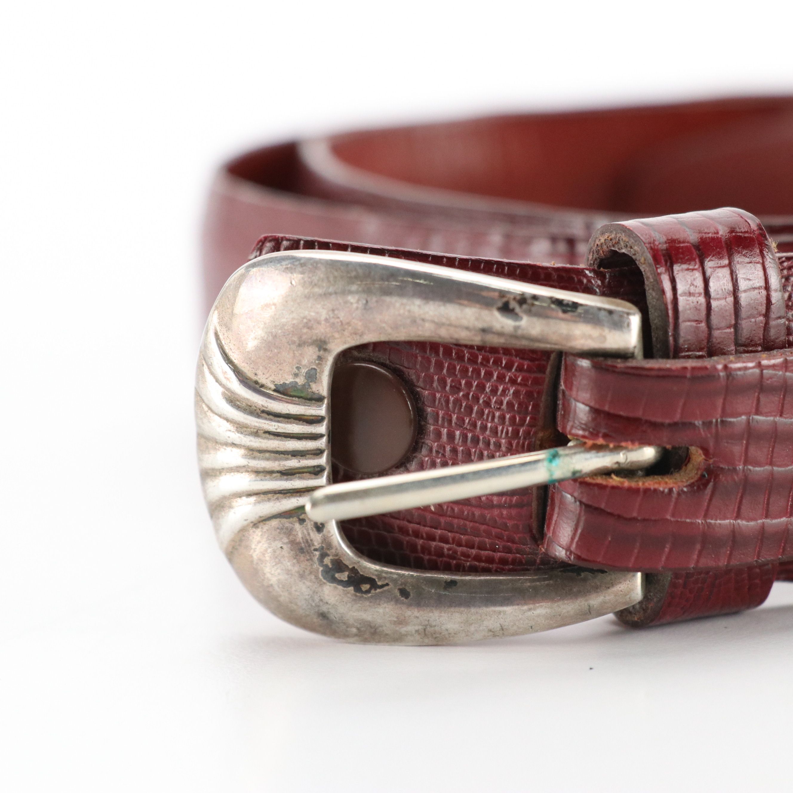 Signed Sterling Silver Buckle Set on Tom Taylor Lizard Skin Belt