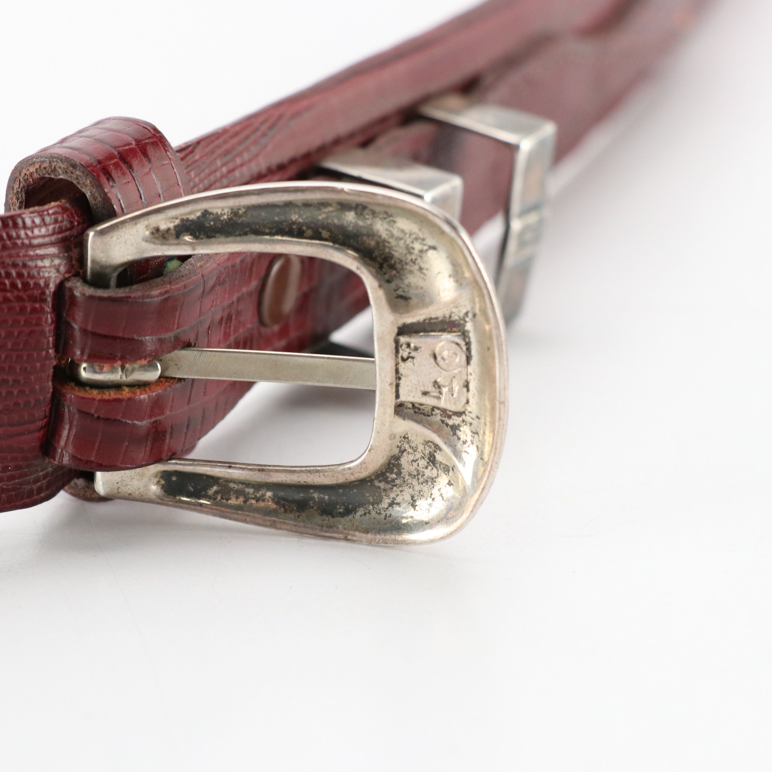 Signed Sterling Silver Buckle Set on Tom Taylor Lizard Skin Belt