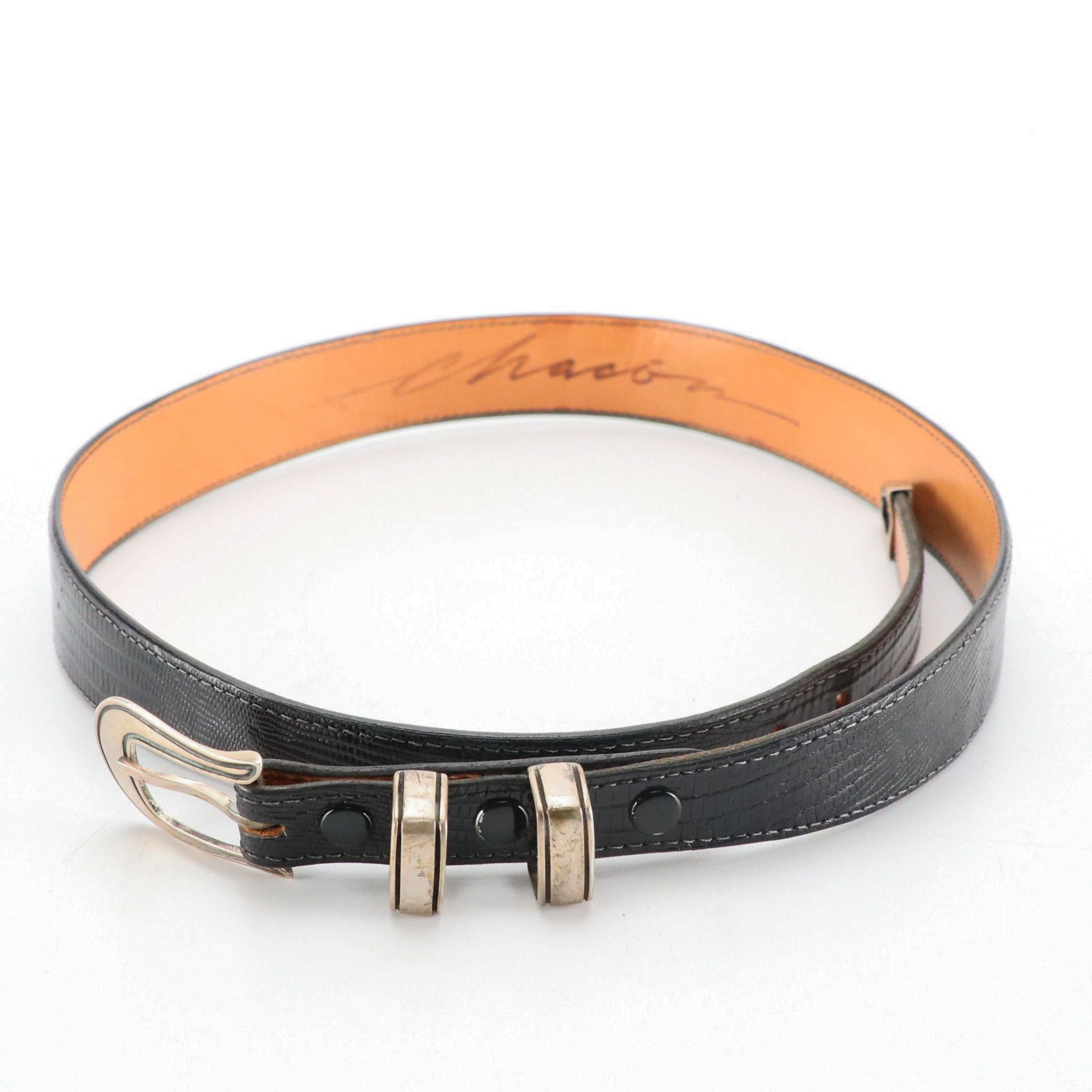 Chacon Sterling Buckle Set on Embossed Leather Strap