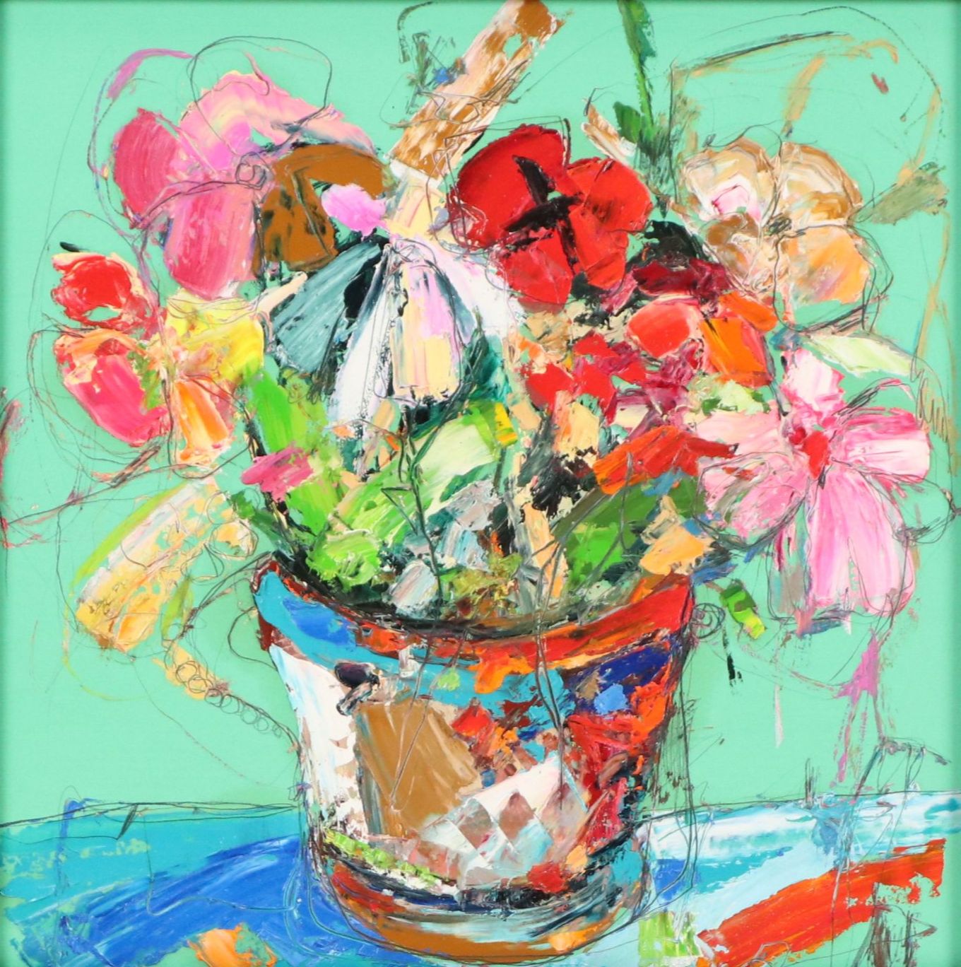 Abstract Floral Still Life Oil Painting, 21st Century