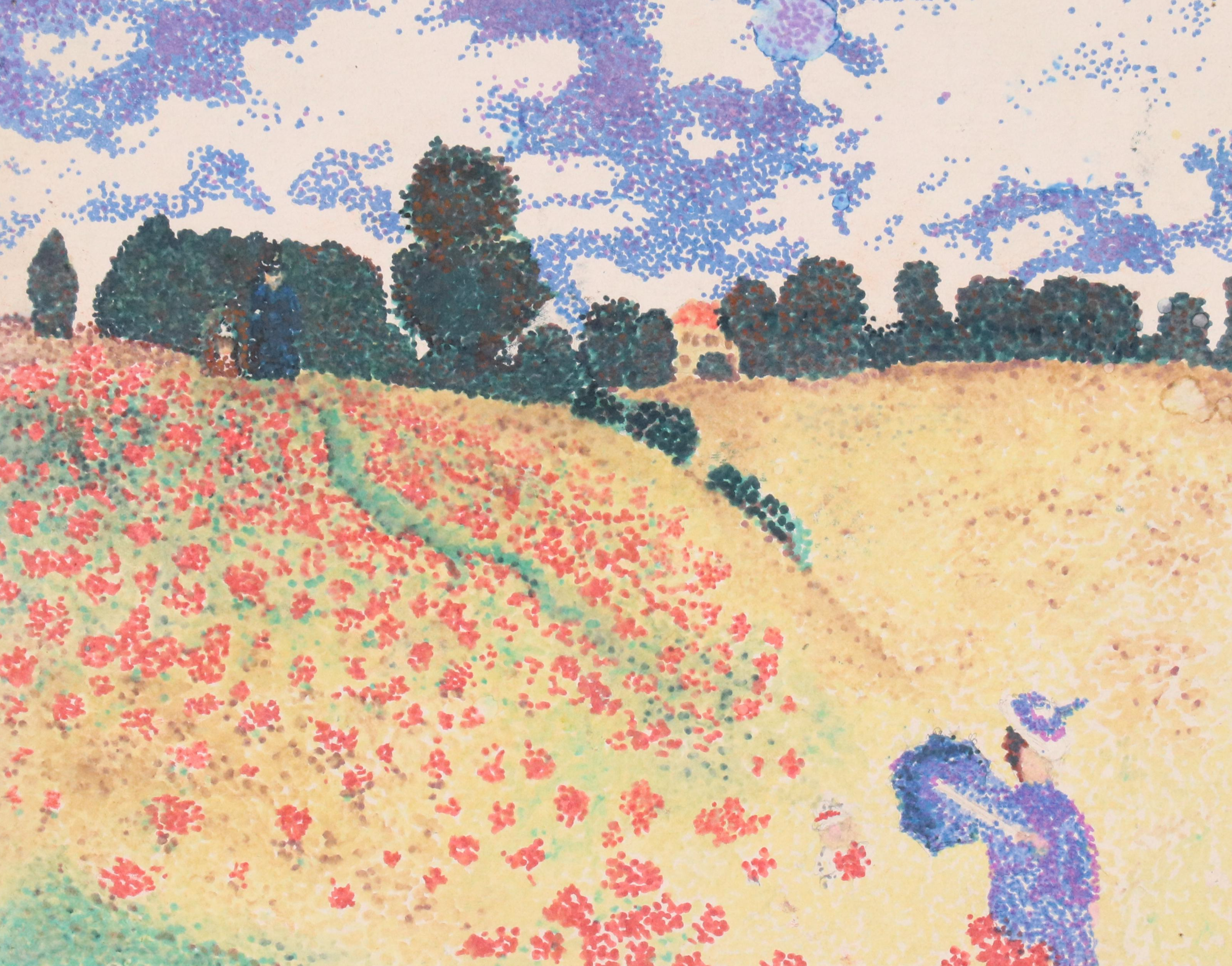 Set of Studies Including Stipple Painting After Claude Monet "Poppy Field..."
