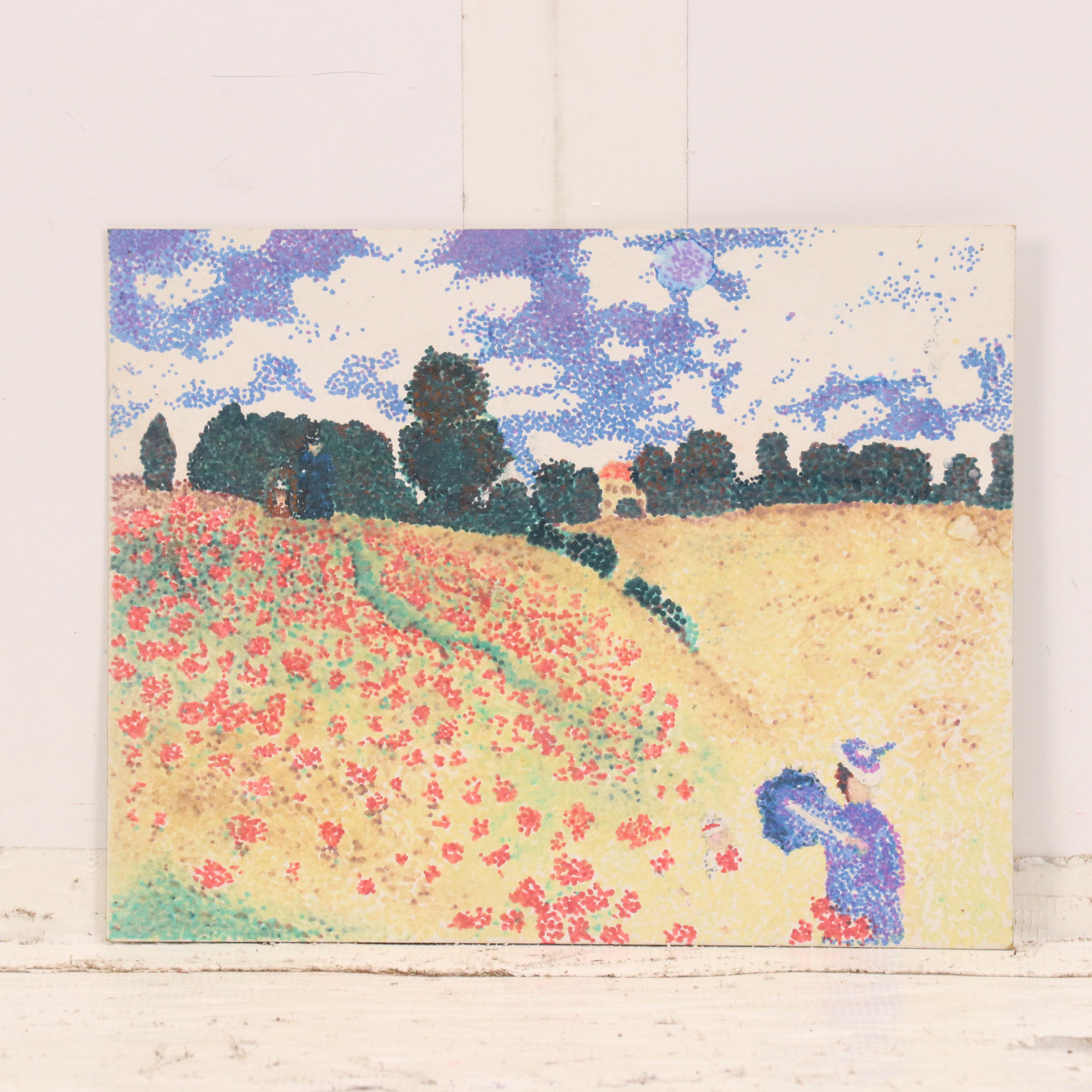 Set of Studies Including Stipple Painting After Claude Monet "Poppy Field..."