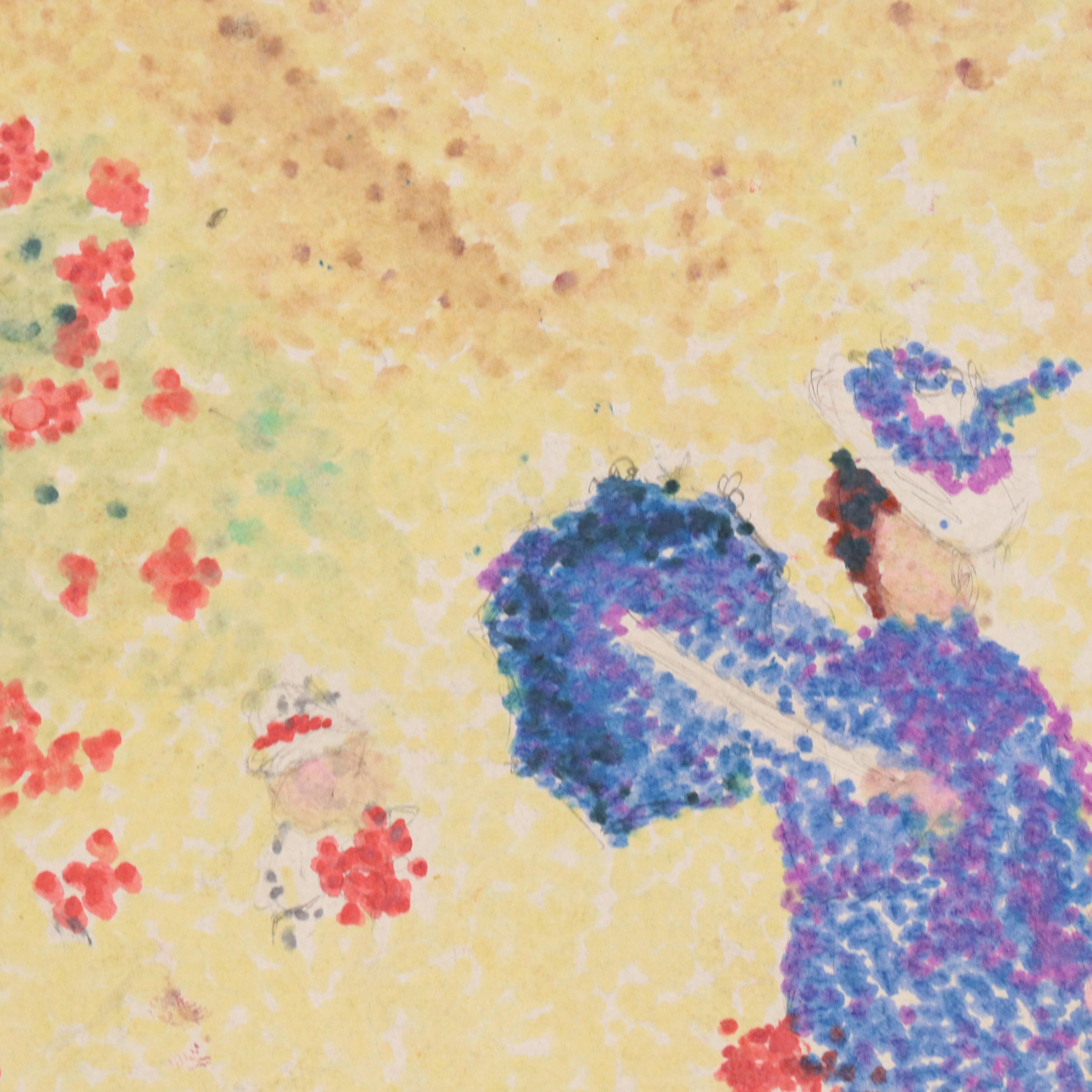 Set of Studies Including Stipple Painting After Claude Monet "Poppy Field..."