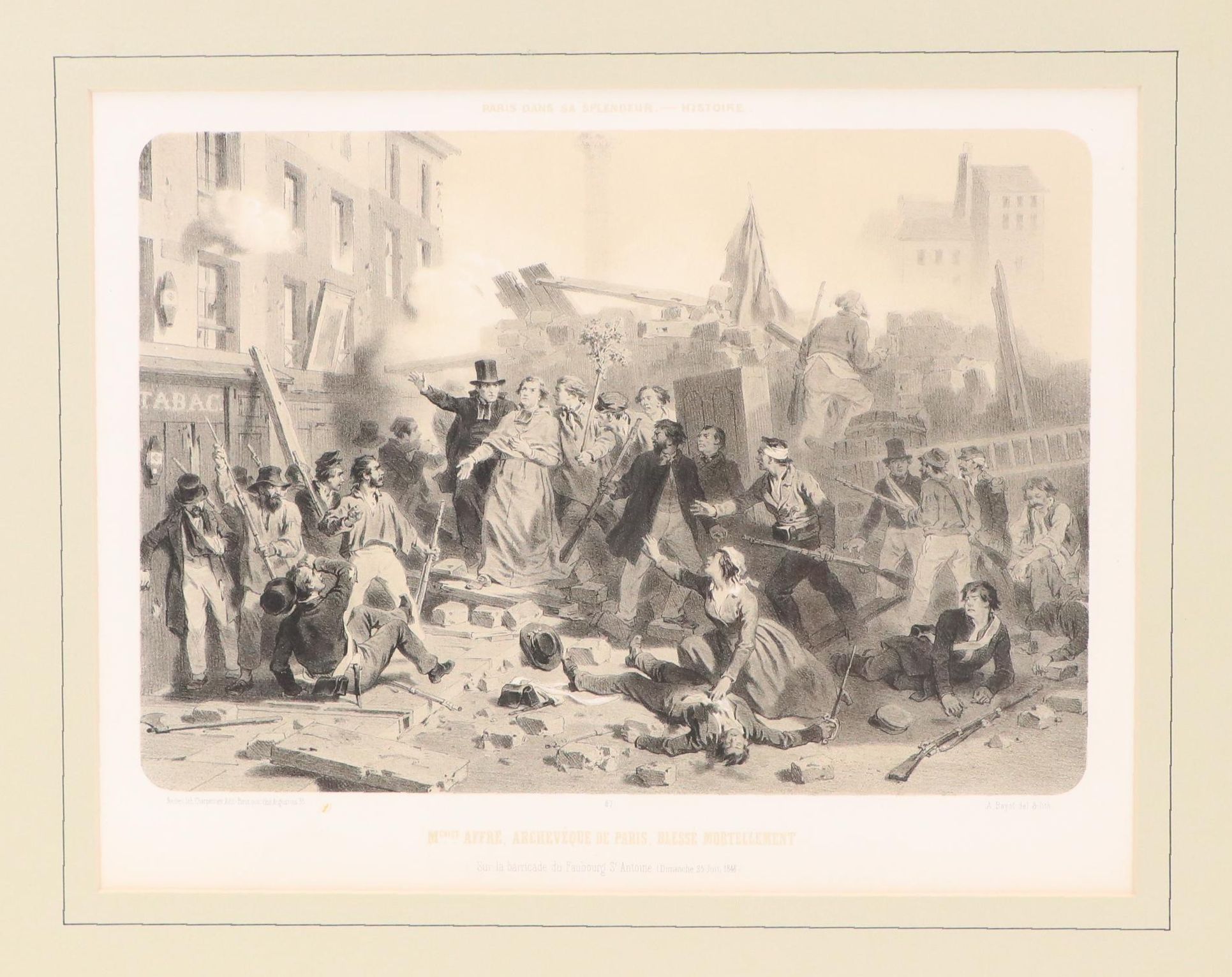 Charpentier Lithograph "M. Affre, Archbishop of Paris, Mortally Wounded," 1855