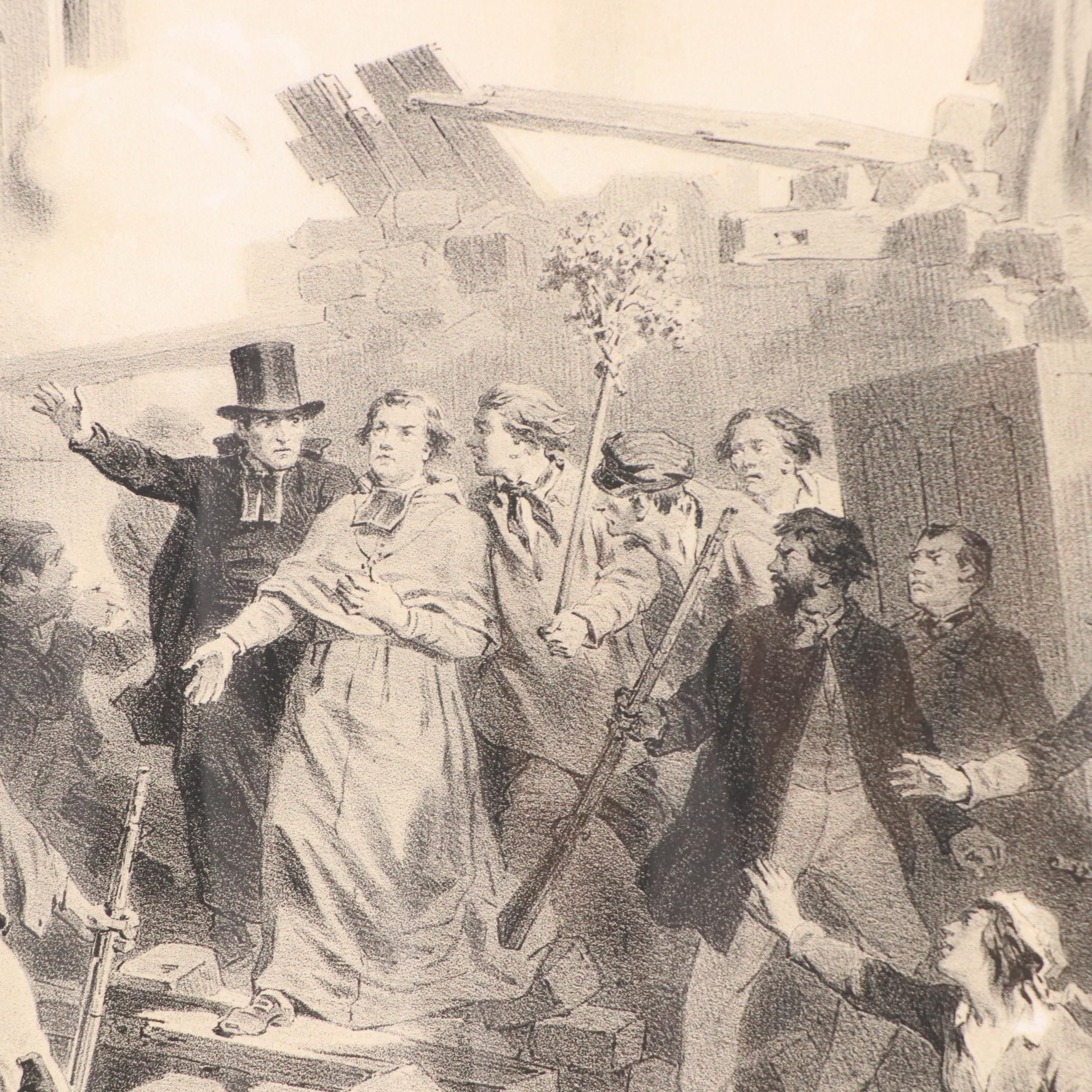 Charpentier Lithograph "M. Affre, Archbishop of Paris, Mortally Wounded," 1855