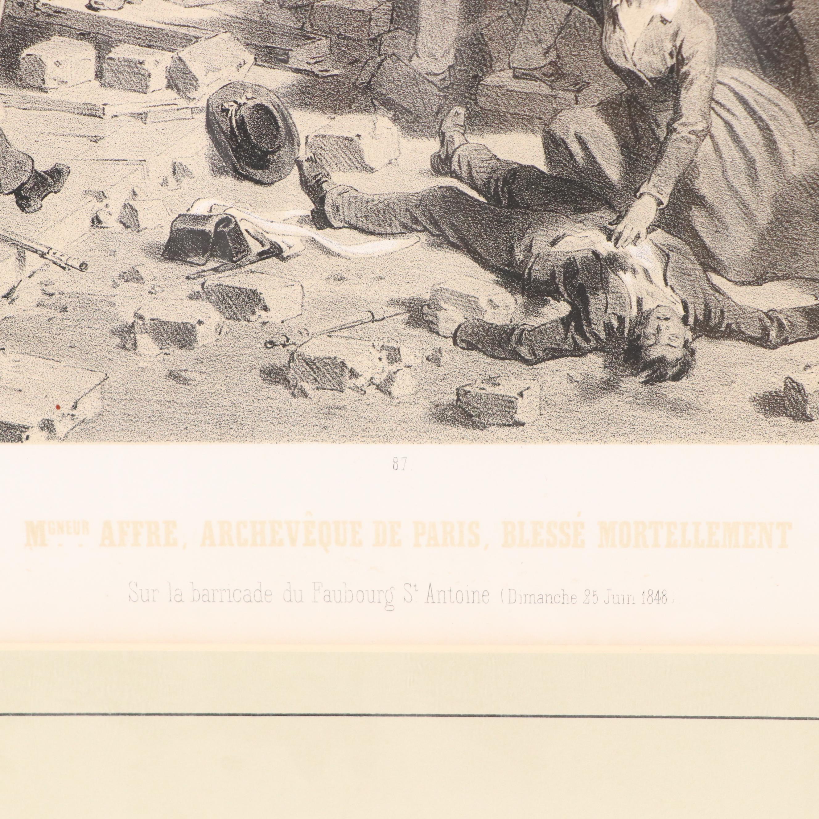 Charpentier Lithograph "M. Affre, Archbishop of Paris, Mortally Wounded," 1855