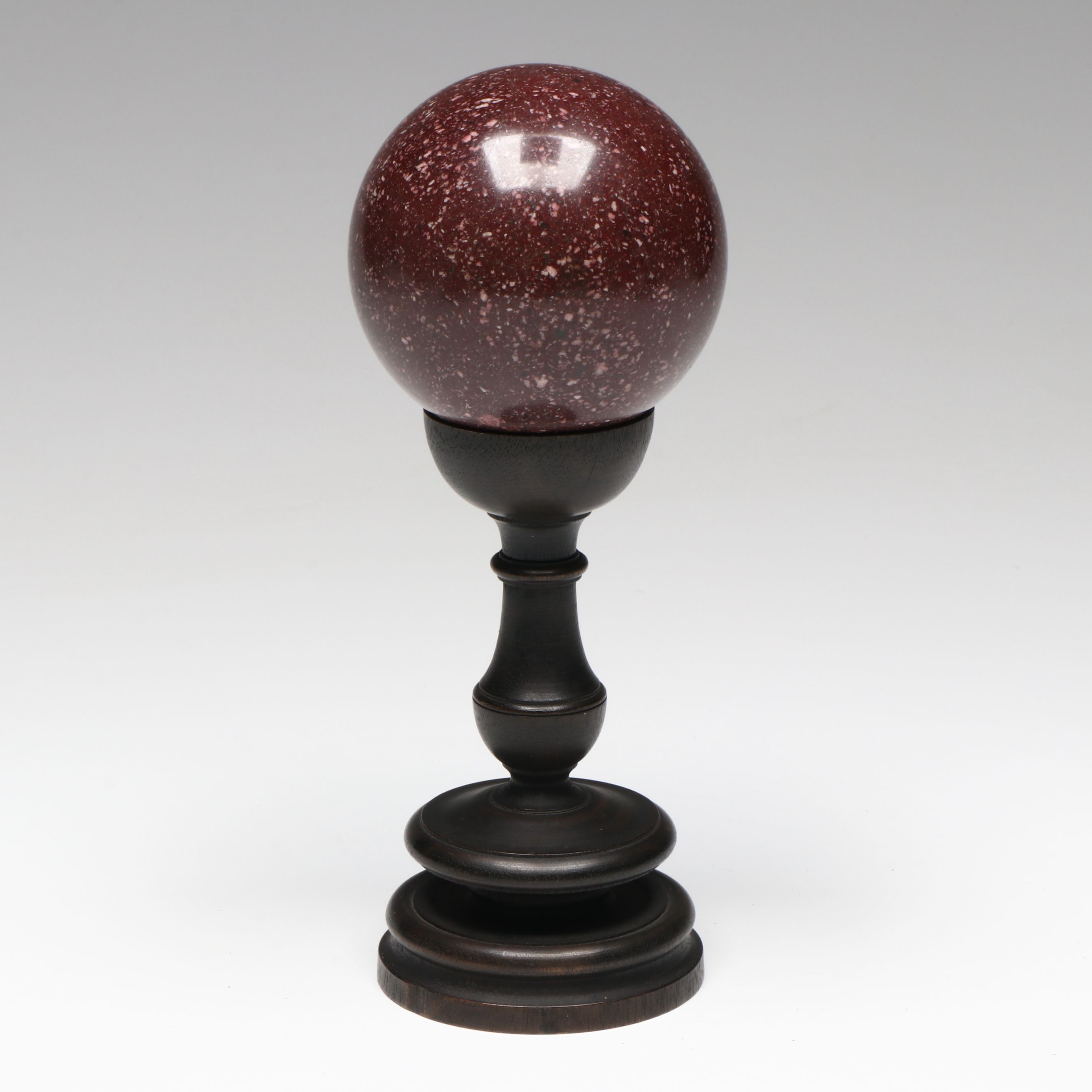 Antique Grand Tour Marble Porphyry Ball and Stand, 19th Century