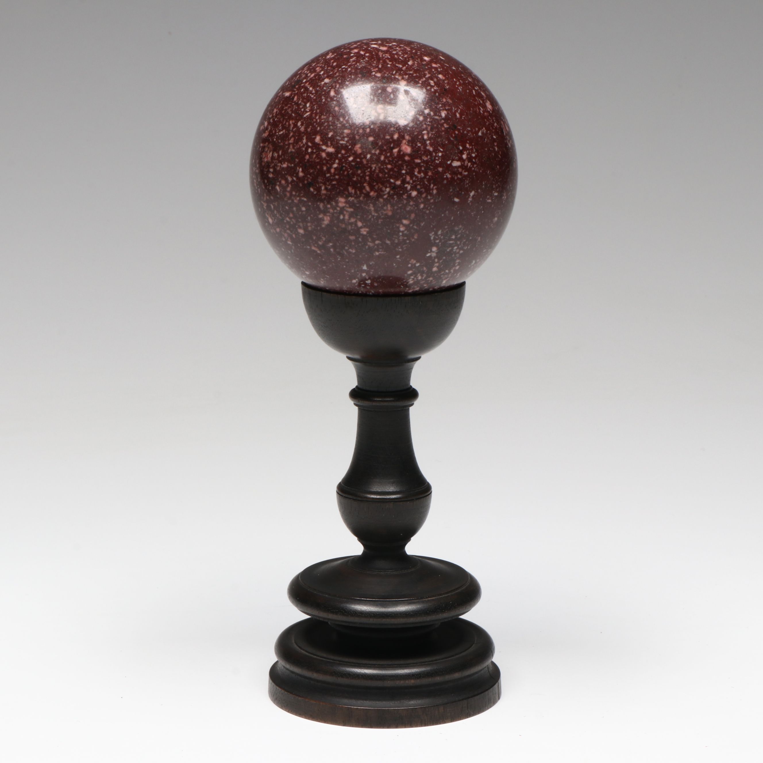 Antique Grand Tour Marble Porphyry Ball and Stand, 19th Century
