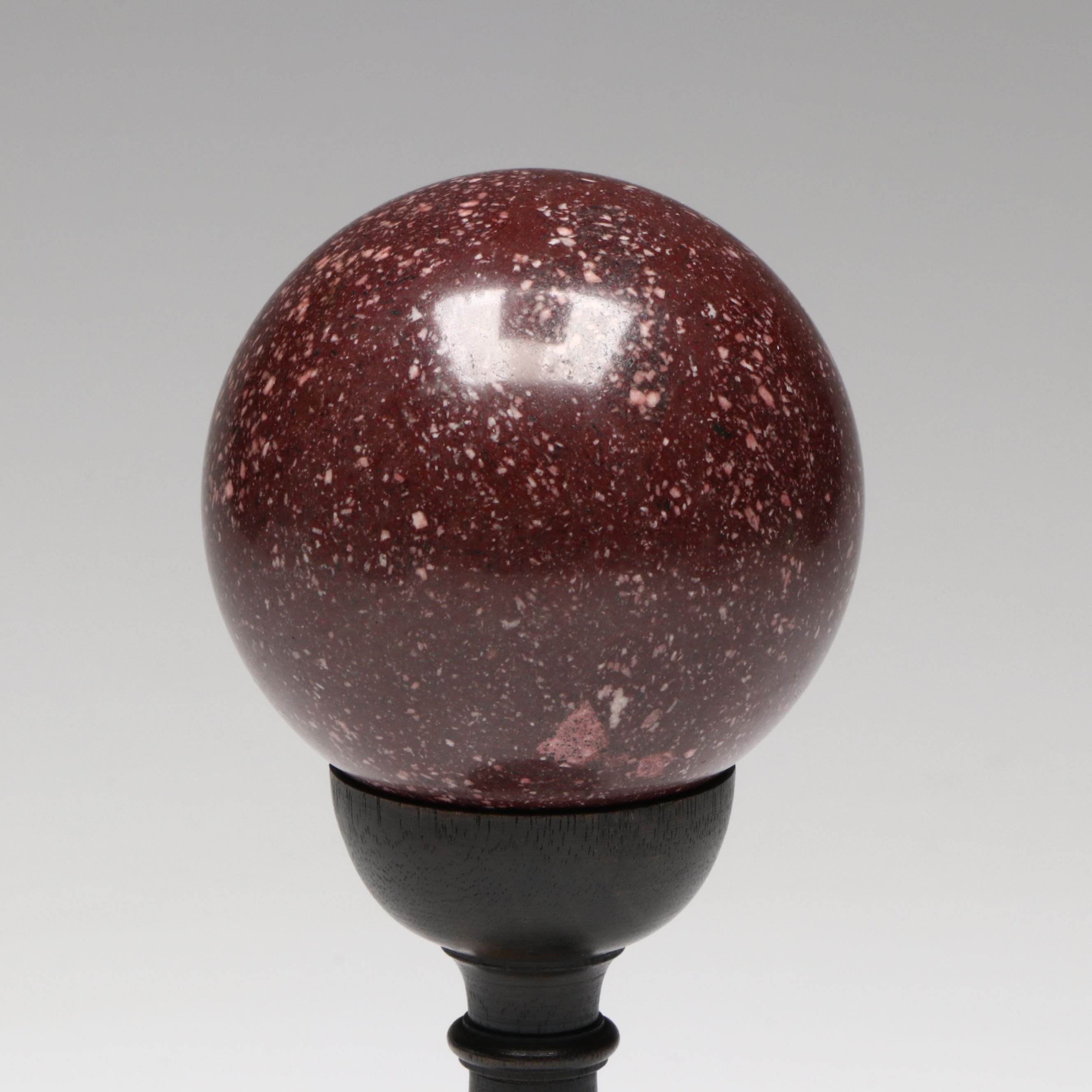 Antique Grand Tour Marble Porphyry Ball and Stand, 19th Century
