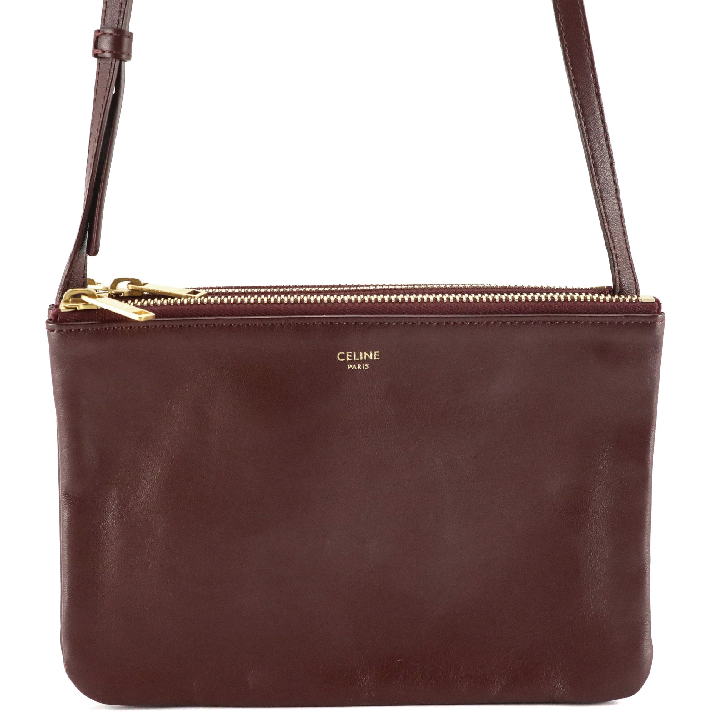 Céline Trio Zip Crossbody Bag in Burgundy Lambskin Leather