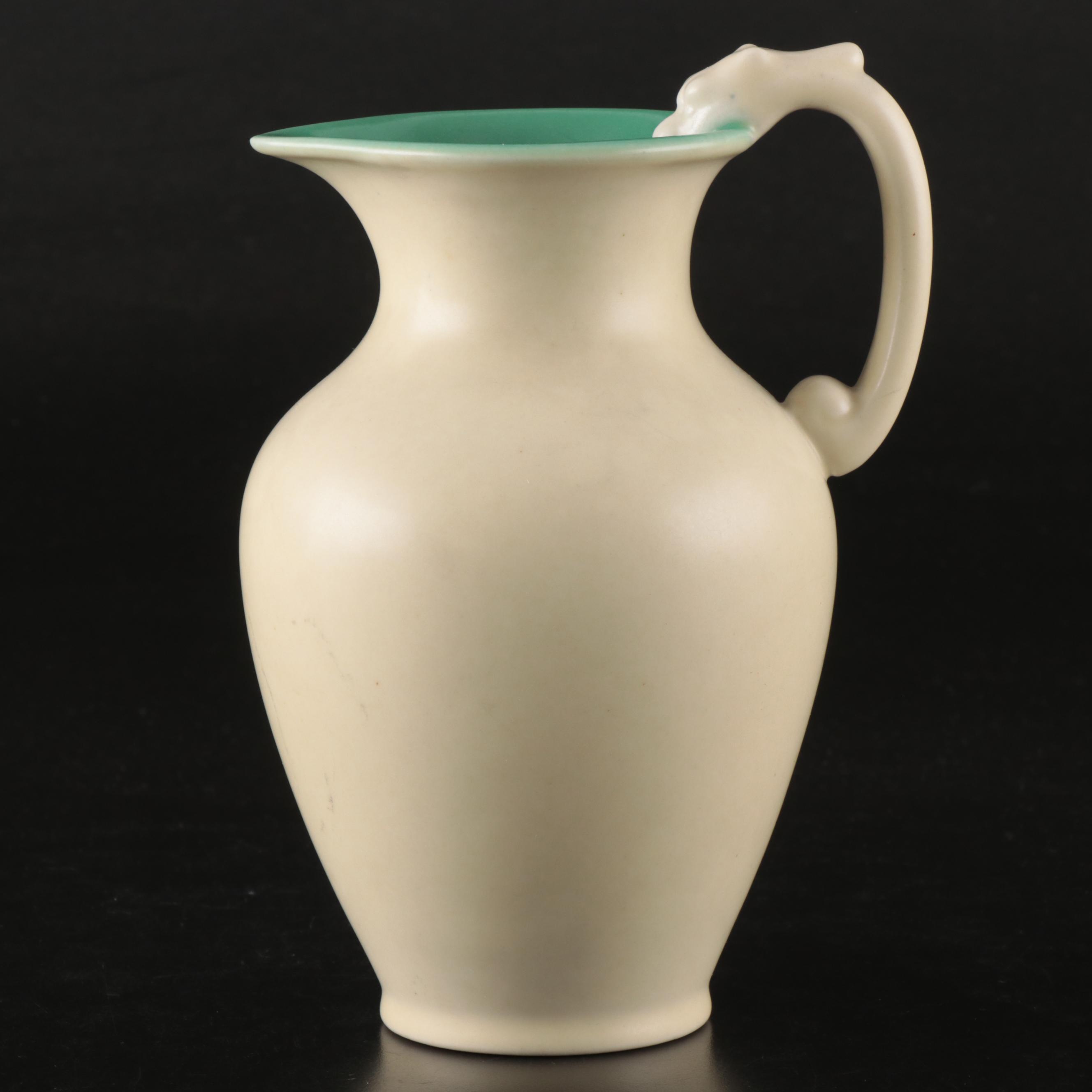 Rookwood Pottery Matte Glaze Baluster Pitcher with Animal Head Handle, 1927