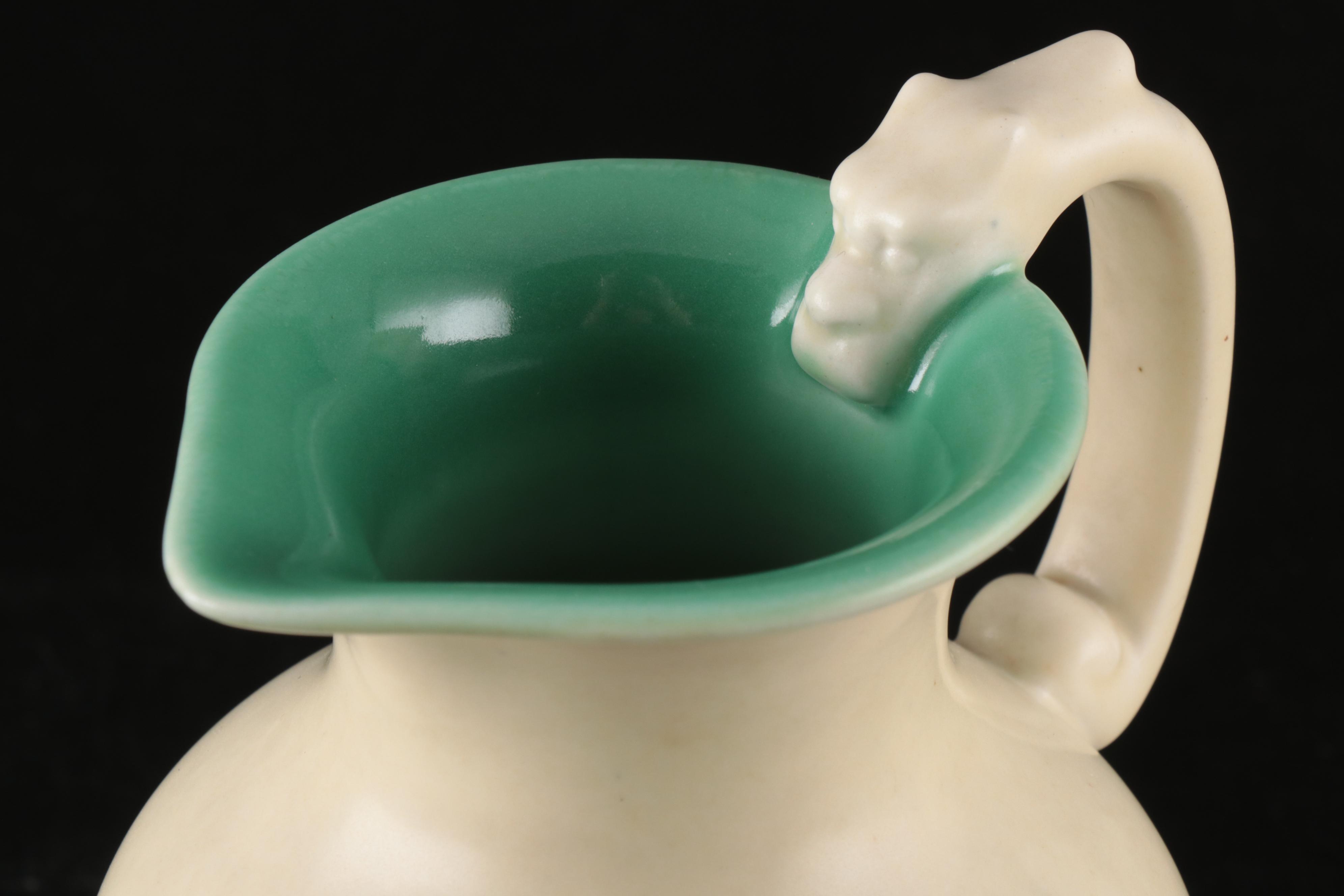 Rookwood Pottery Matte Glaze Baluster Pitcher with Animal Head Handle, 1927