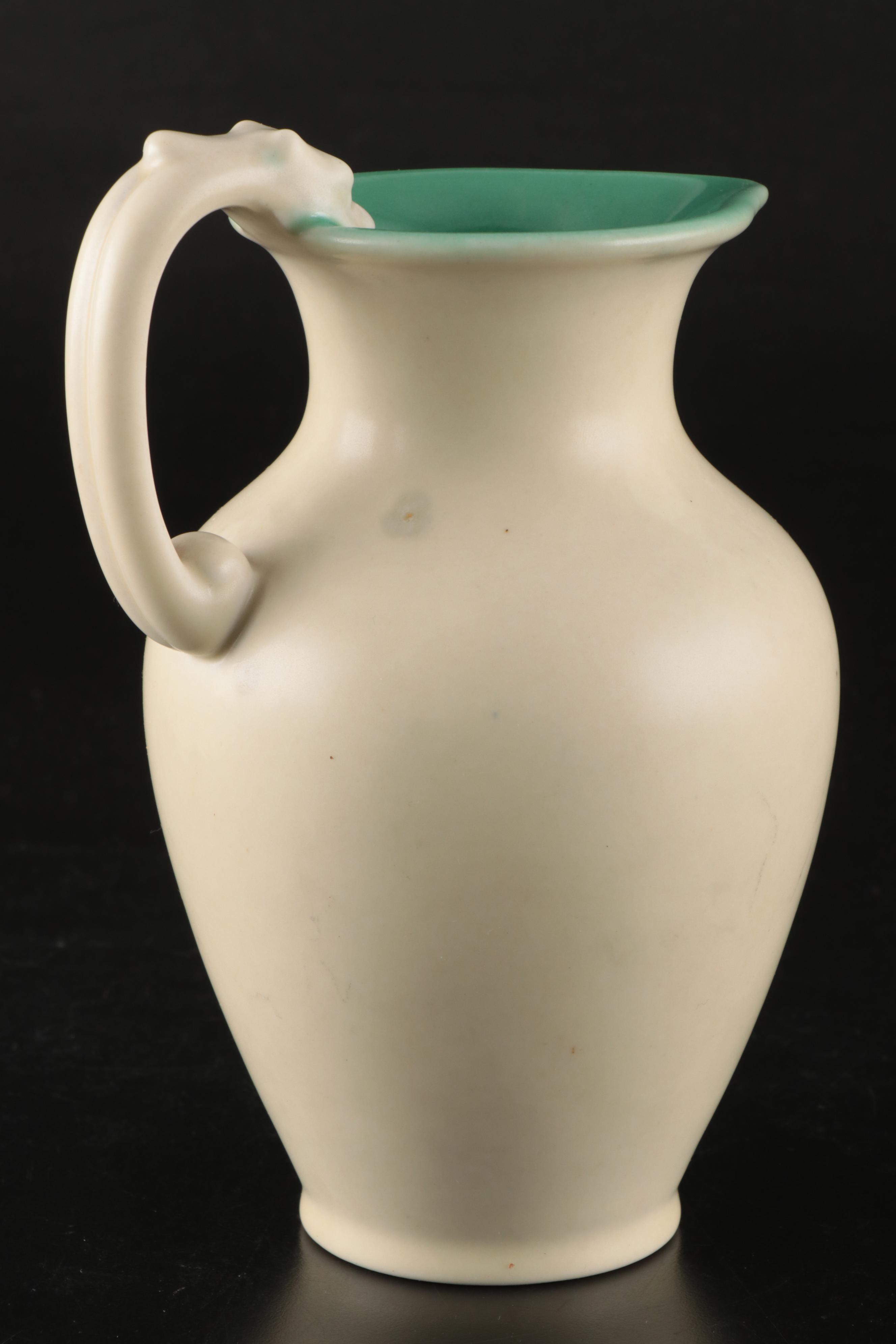 Rookwood Pottery Matte Glaze Baluster Pitcher with Animal Head Handle, 1927
