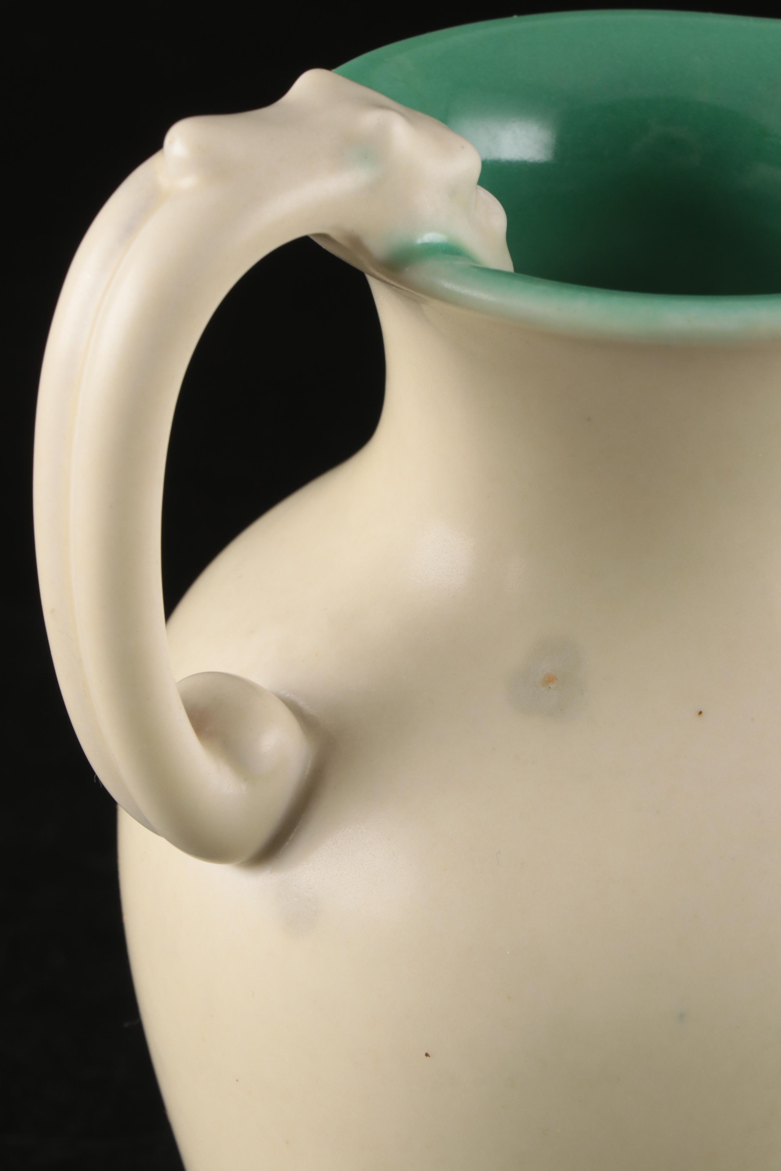 Rookwood Pottery Matte Glaze Baluster Pitcher with Animal Head Handle, 1927