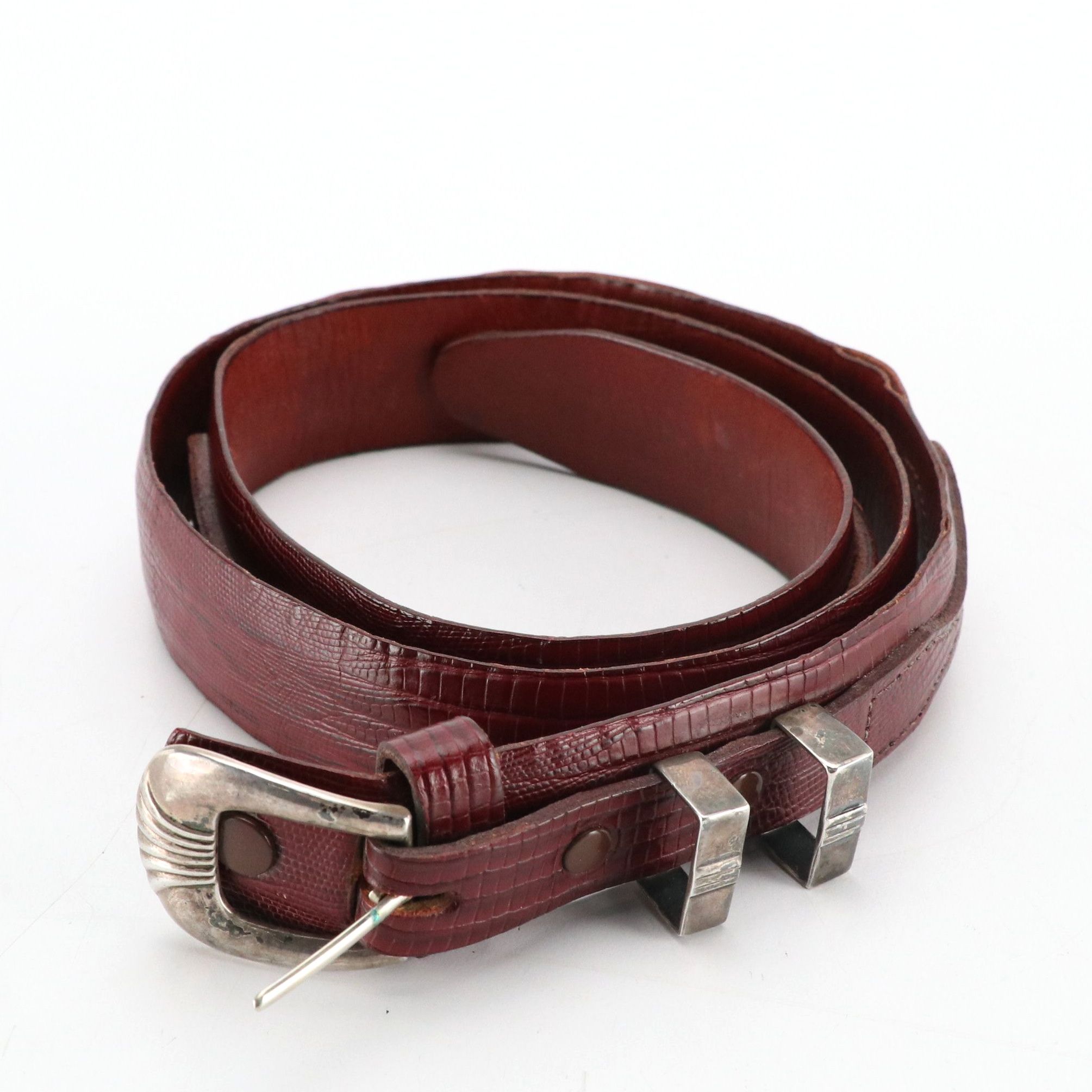 Signed Sterling Silver Buckle Set on Tom Taylor Lizard Skin Belt