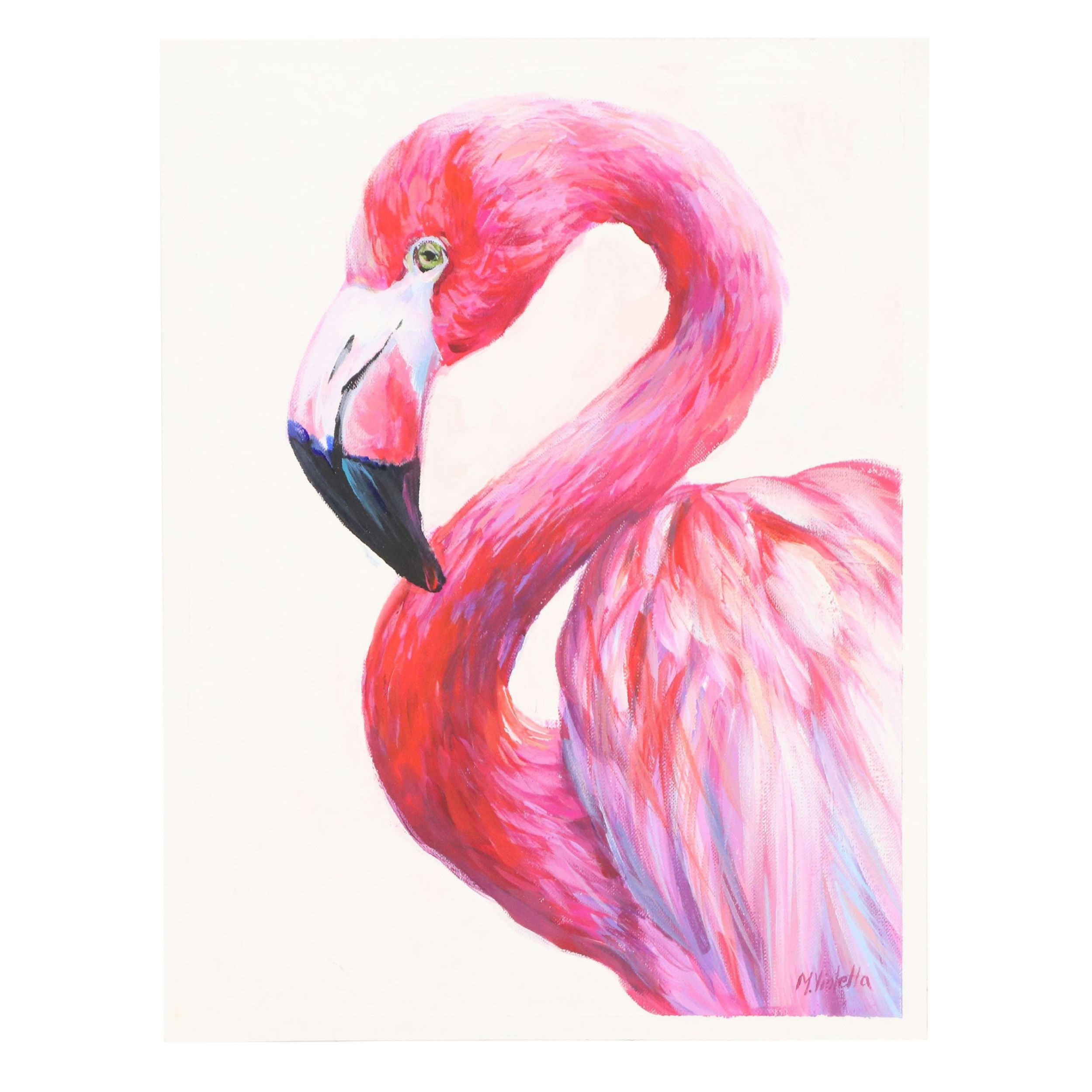 Violetta Rudakova Oil Painting of Flamingo, 21st Century