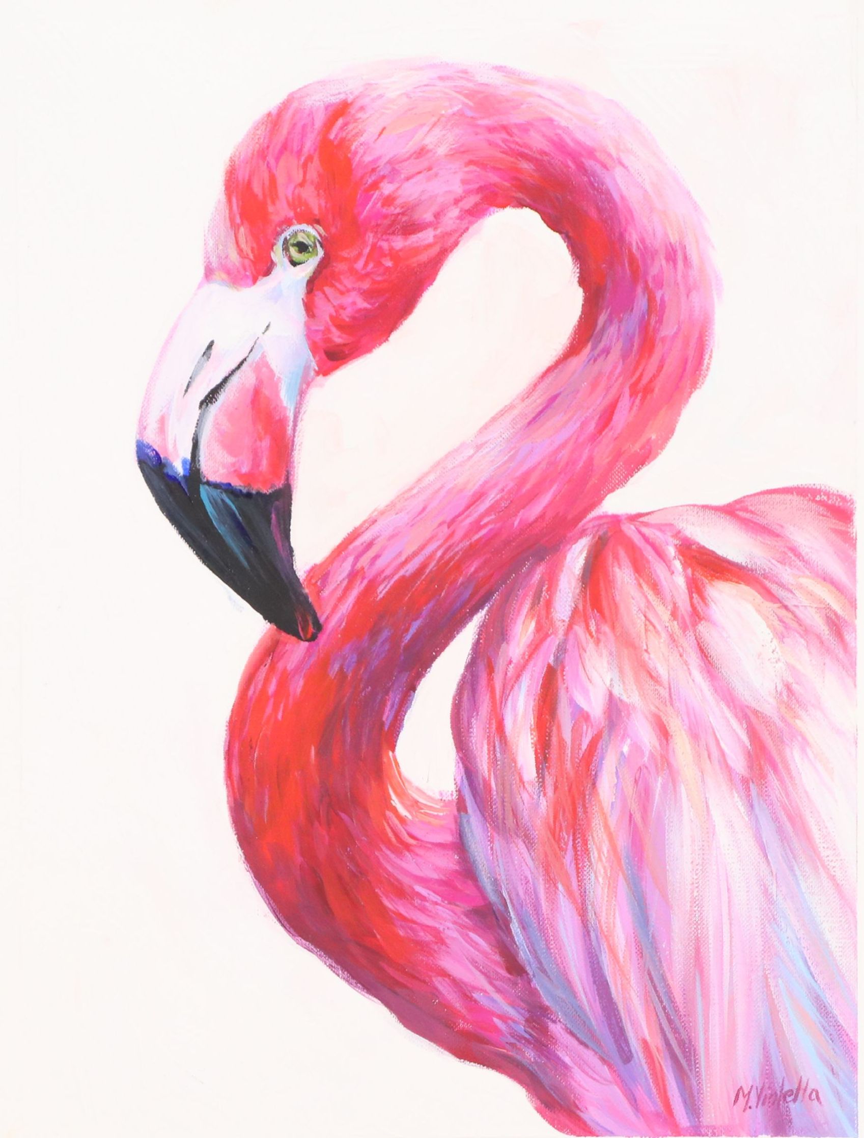 Violetta Rudakova Oil Painting of Flamingo, 21st Century