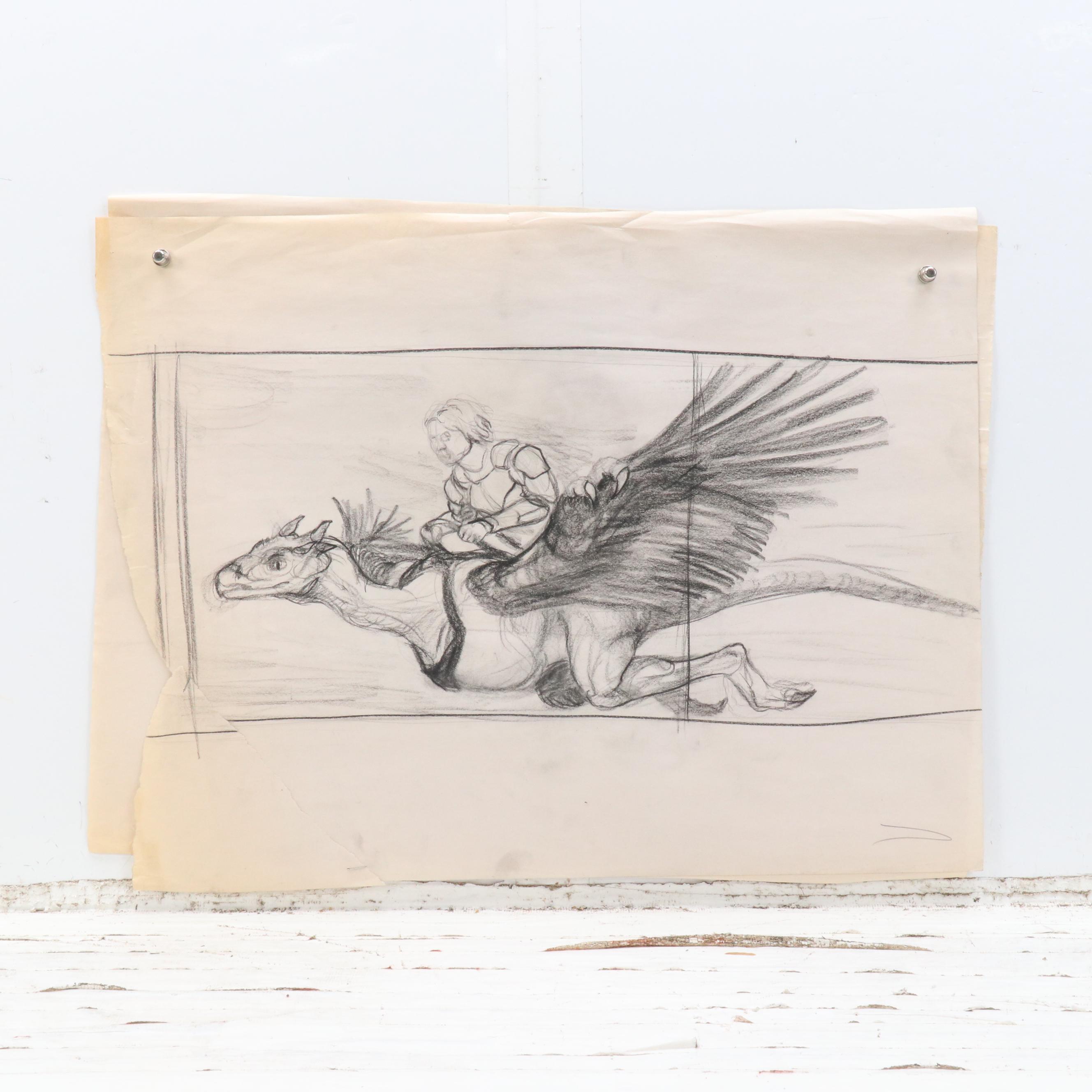 Ben Farrell Charcoal and Graphite Studies, Including Fantasy Illustrations