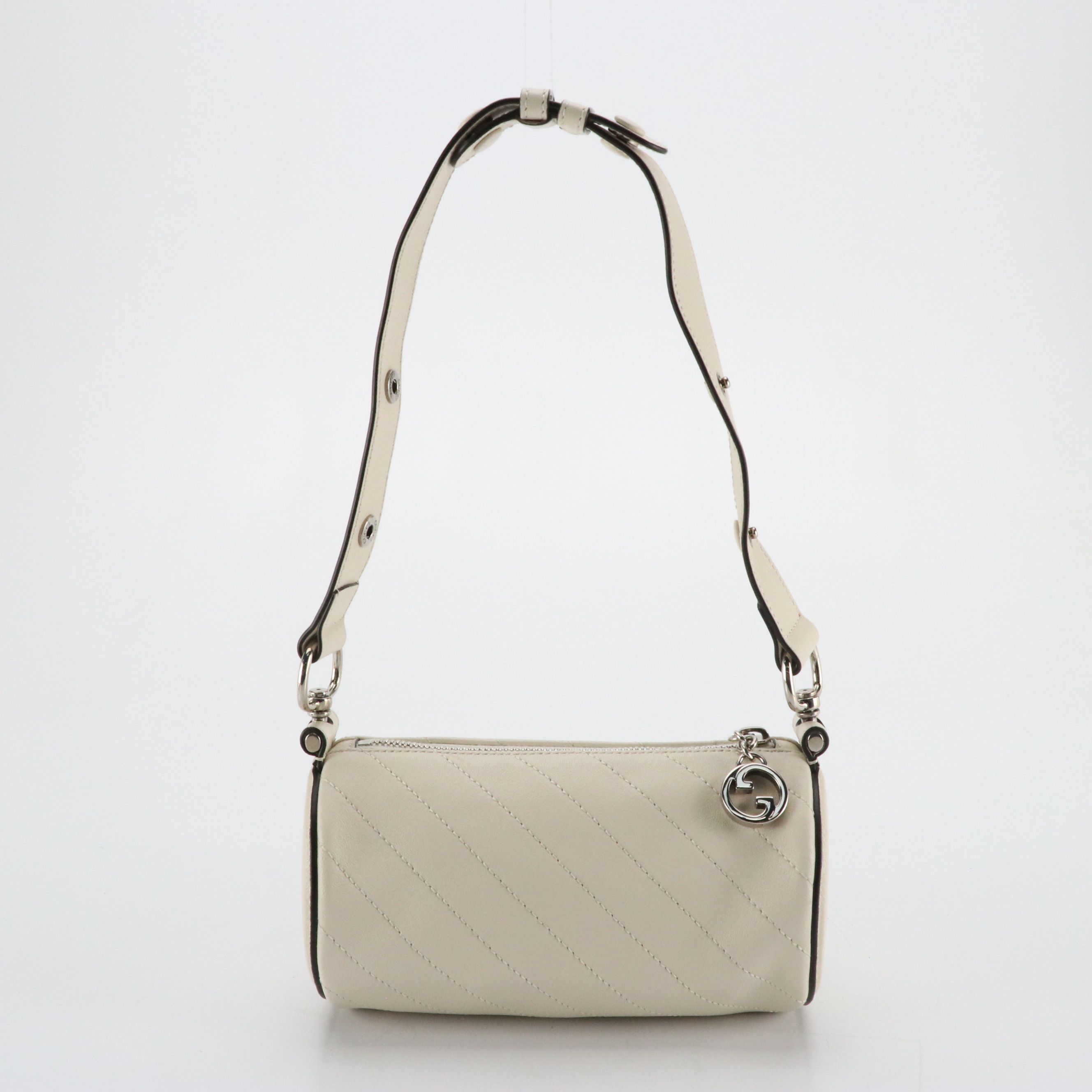 Gucci Mini Blondie Barrel Shoulder Bag in Ivory Diagonal Quilted Calf Leather