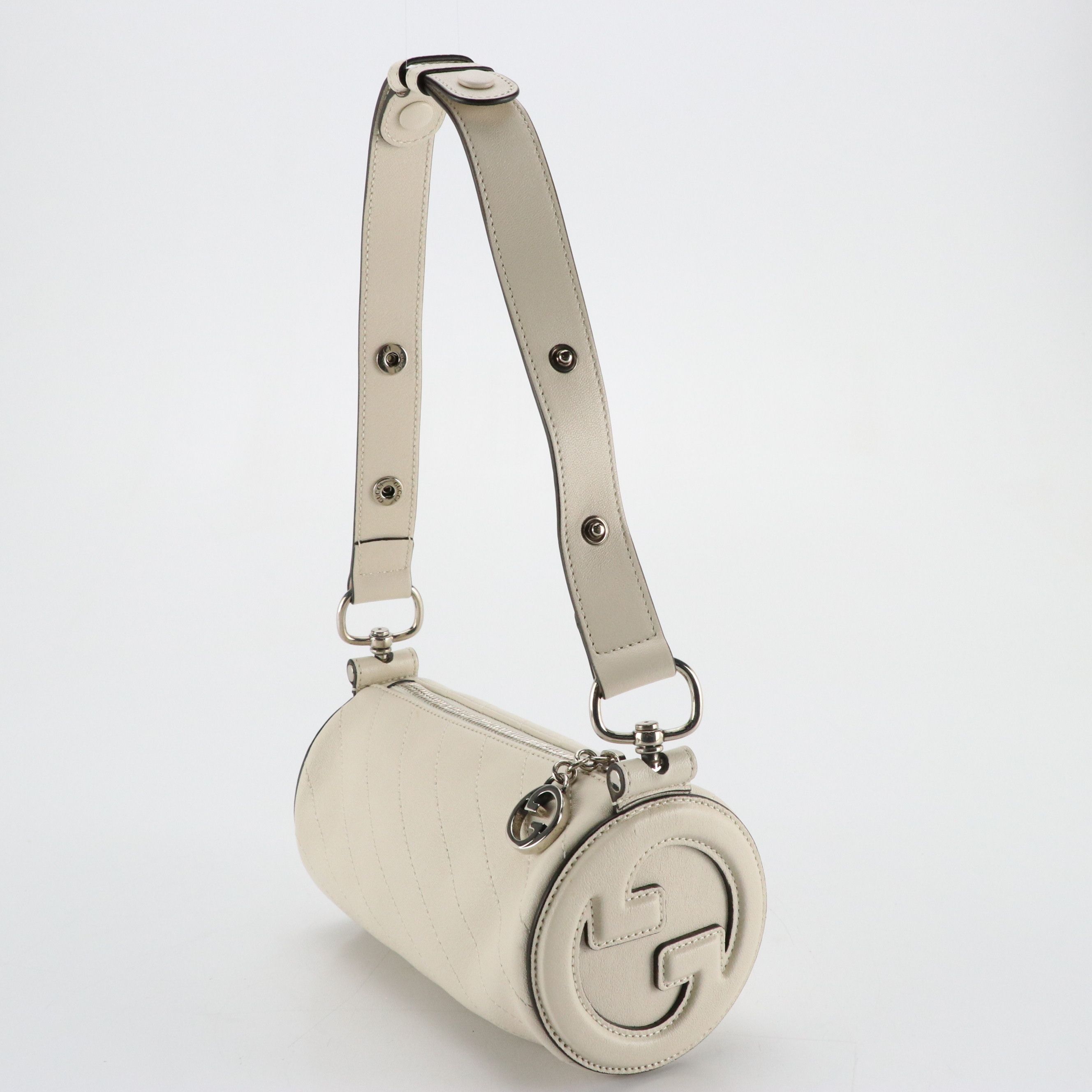 Gucci Mini Blondie Barrel Shoulder Bag in Ivory Diagonal Quilted Calf Leather